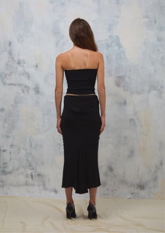 Ann Demeulemeester S/S 2006 Black Silk Maxi Skirt with Draped Back
