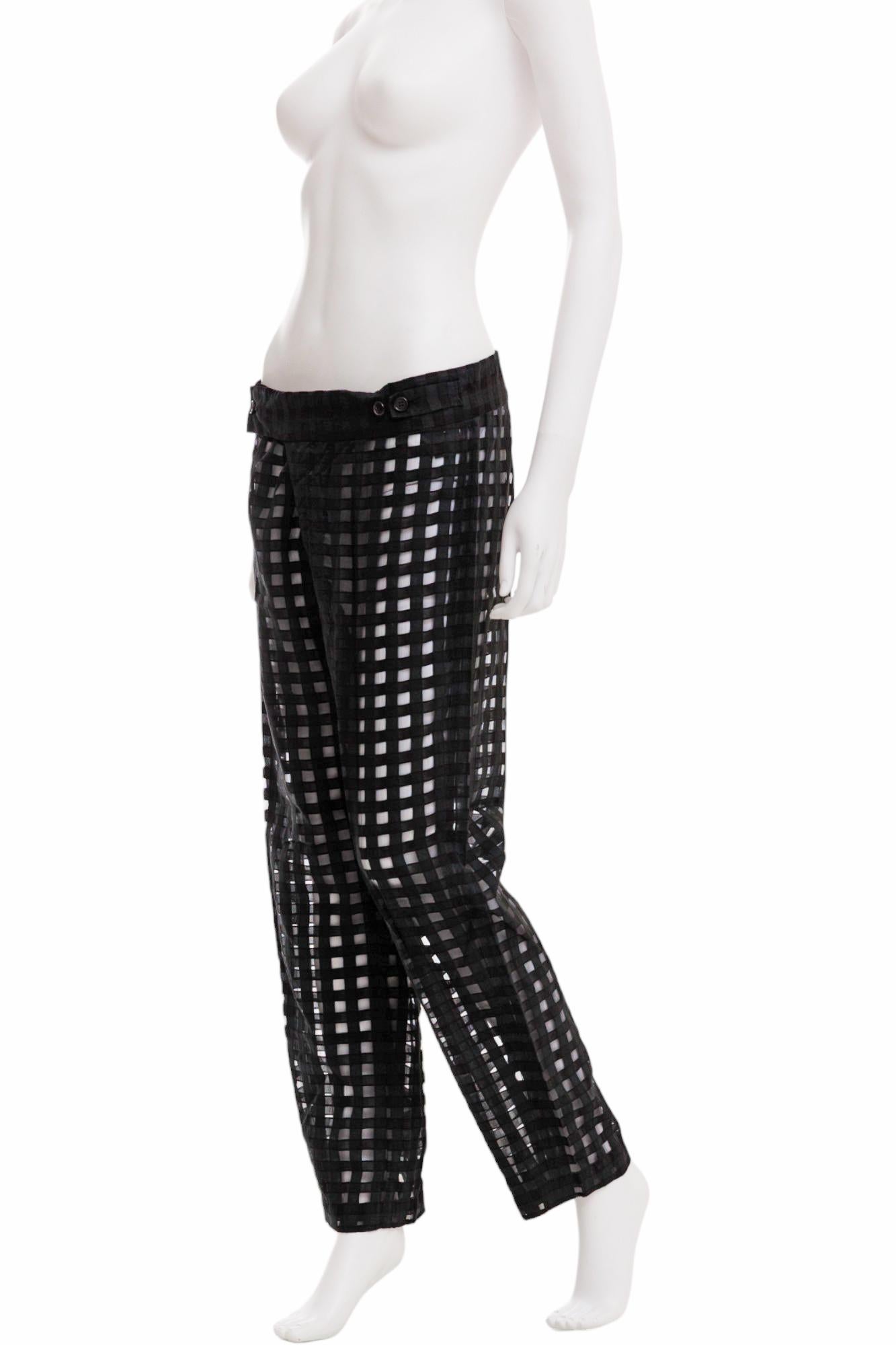 Black Ann Demeulemeester S/S 2016 Pantalon à carreaux semi-transparent noir en vente