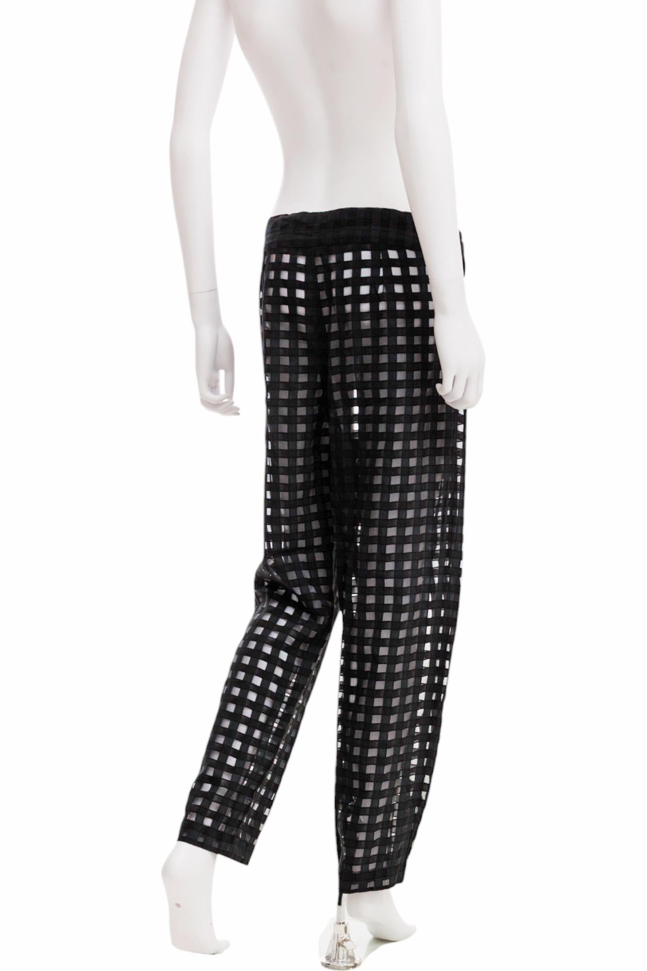 Ann Demeulemeester S/S 2016 Pantalon à carreaux semi-transparent noir Excellent état - En vente à Caserta, IT