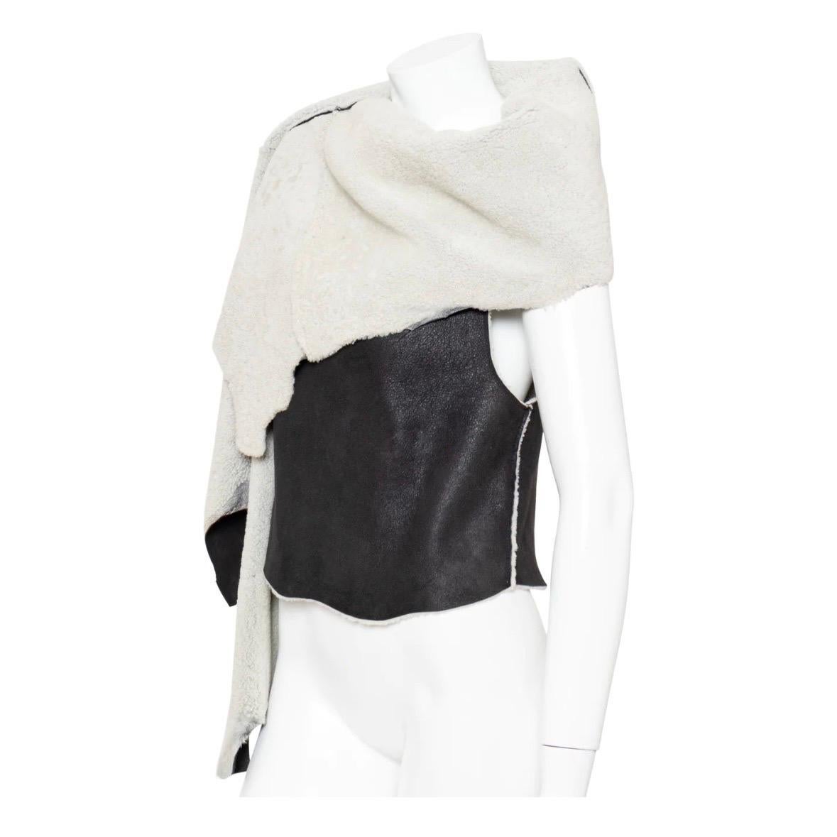 Ann Demeulemeester Shearling Black Wrap In Good Condition For Sale In Los Angeles, CA