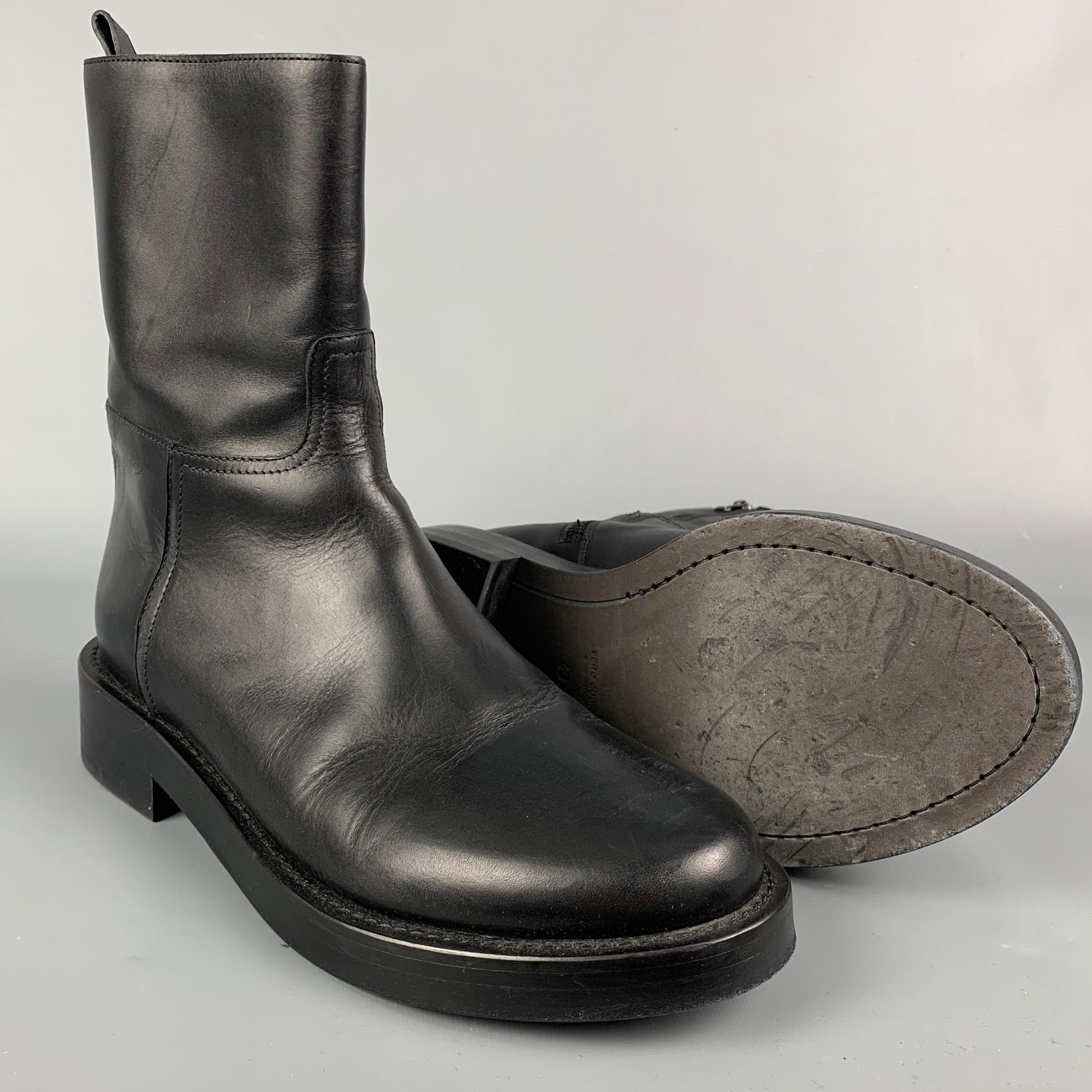 ANN DEMEULEMEESTER Size 10 Black Leather Side Zipper Boots In Good Condition In San Francisco, CA