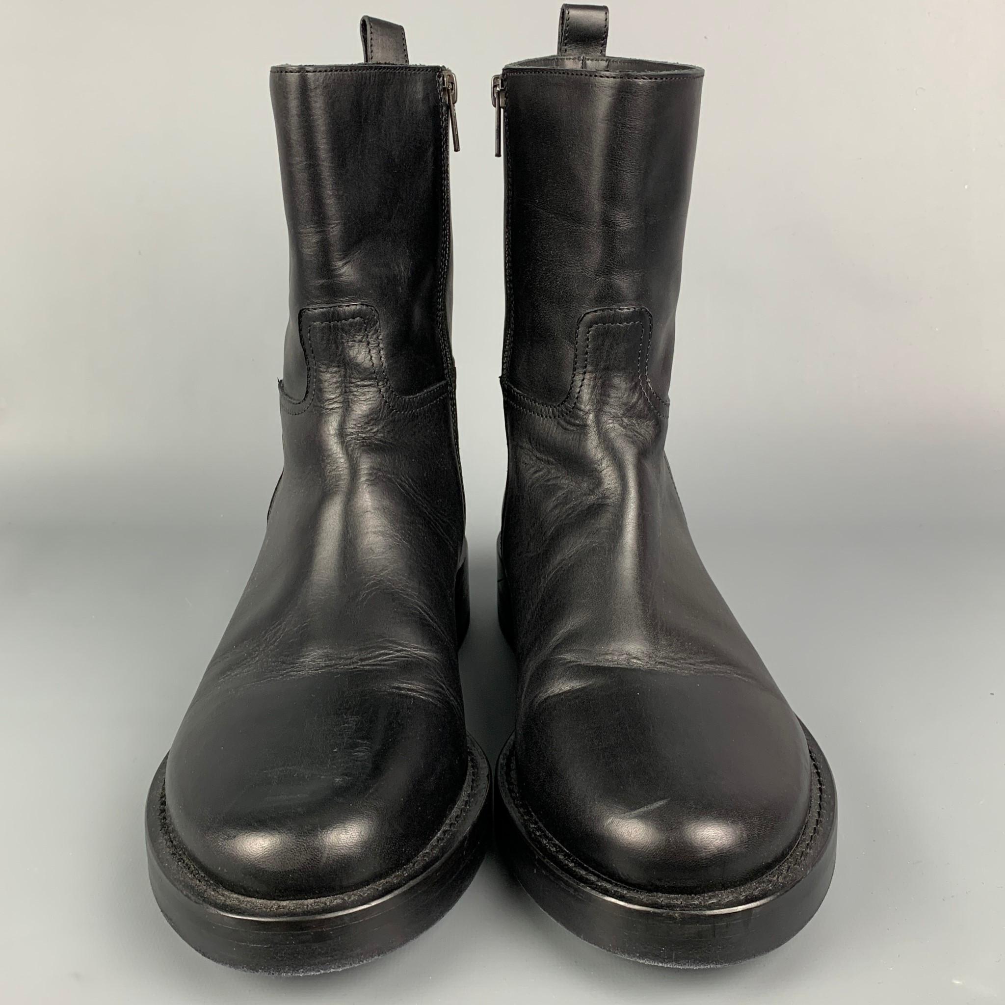 Men's ANN DEMEULEMEESTER Size 10 Black Leather Side Zipper Boots