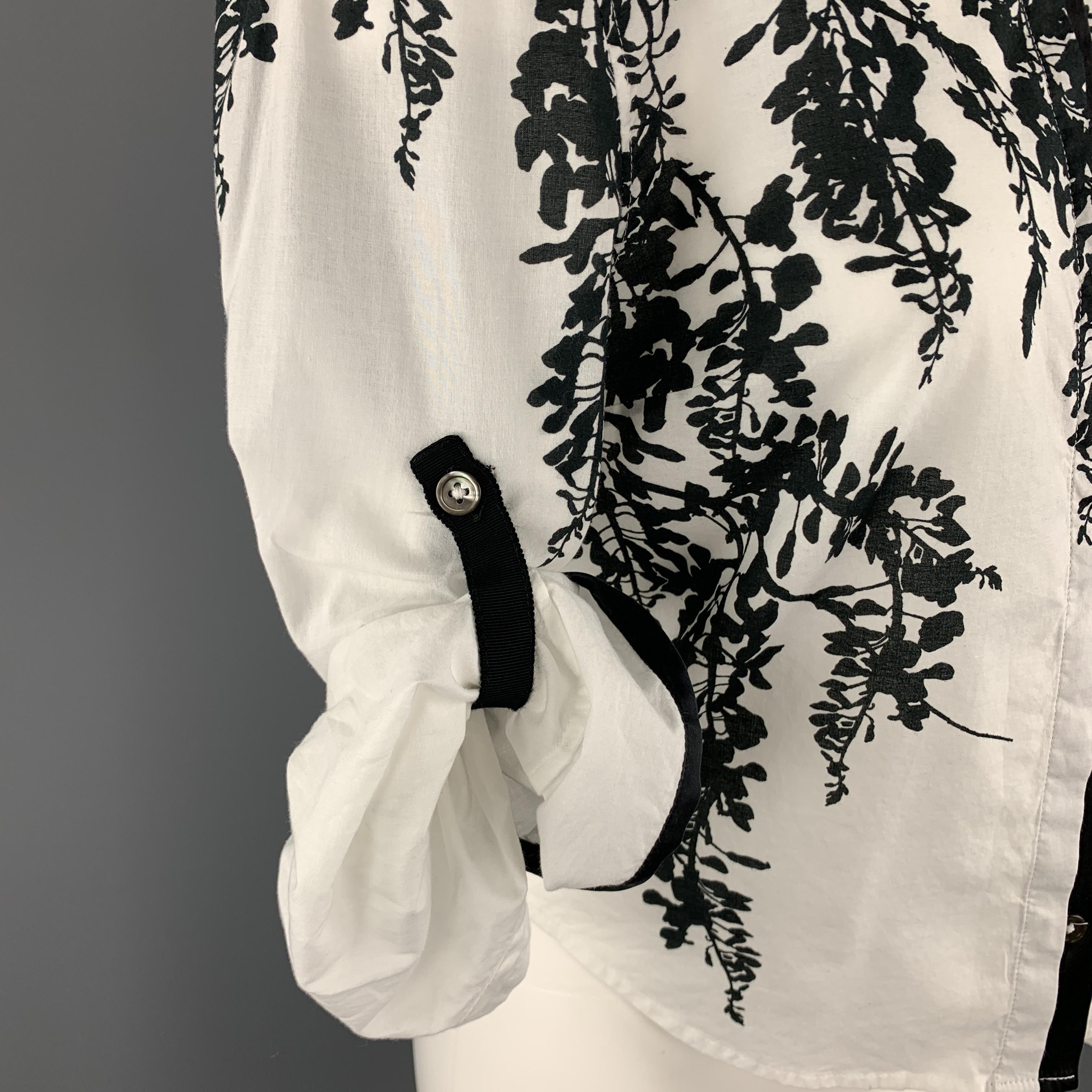 Gray ANN DEMEULEMEESTER Size 2 Black & White Floral Print Cotton Blouse