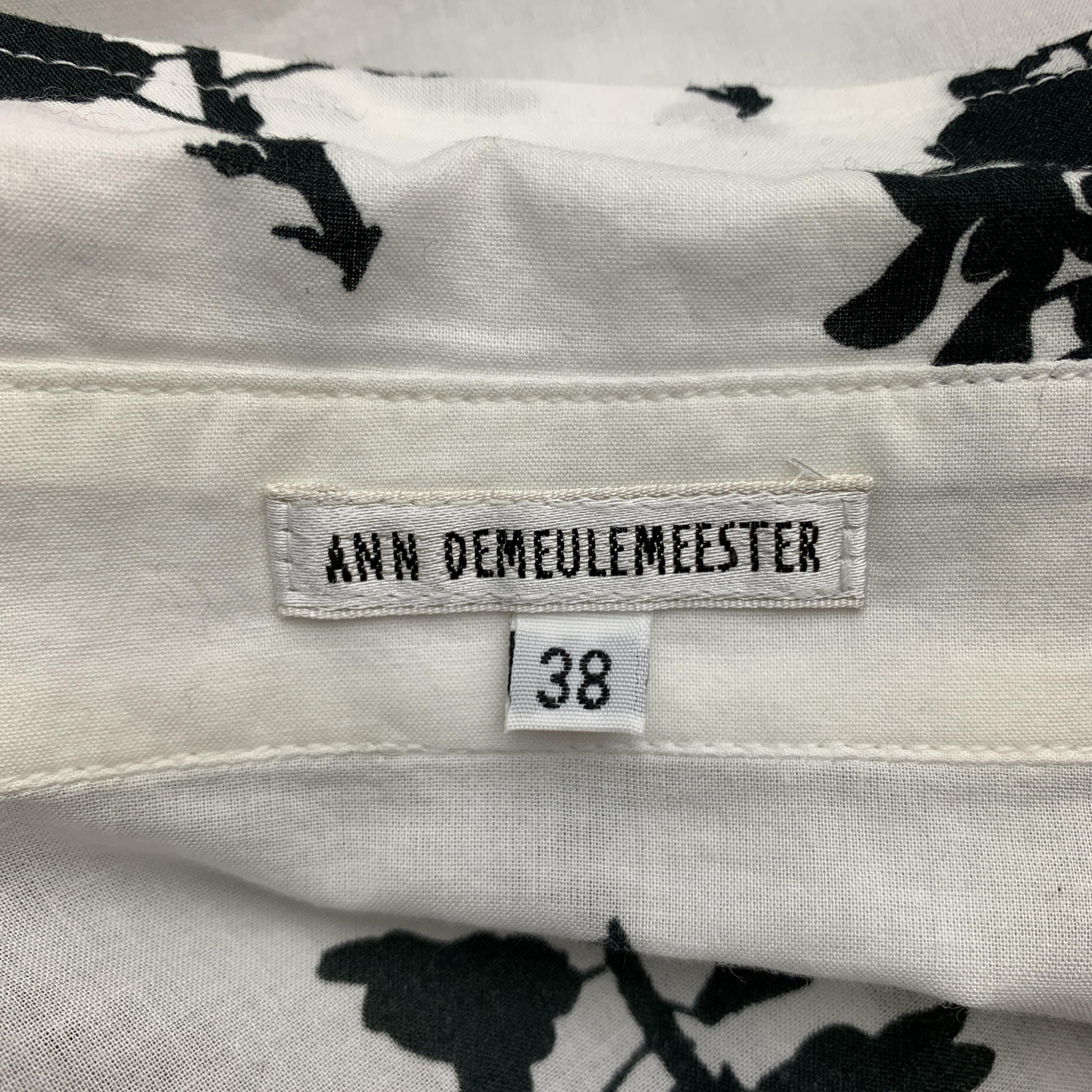 ANN DEMEULEMEESTER Size 2 Black & White Floral Print Cotton Blouse In Good Condition In San Francisco, CA