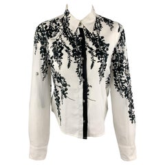 ANN DEMEULEMEESTER Size 2 Black & White Floral Print Cotton Blouse