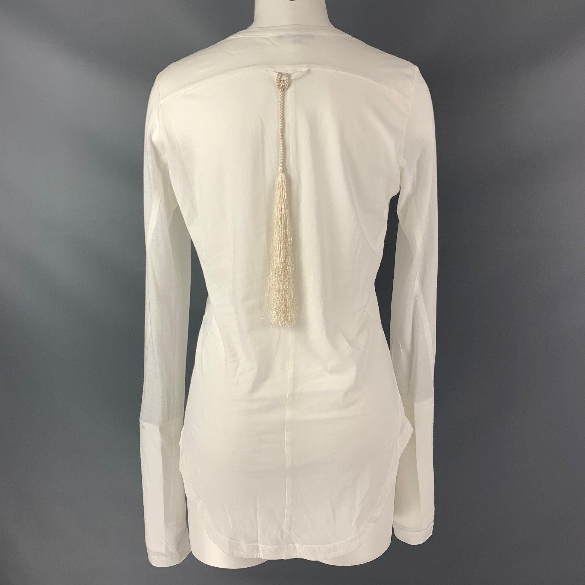ANN DEMEULEMEESTER Size 2 White Cotton Solid Long Sleeve T-Shirt In Good Condition In San Francisco, CA