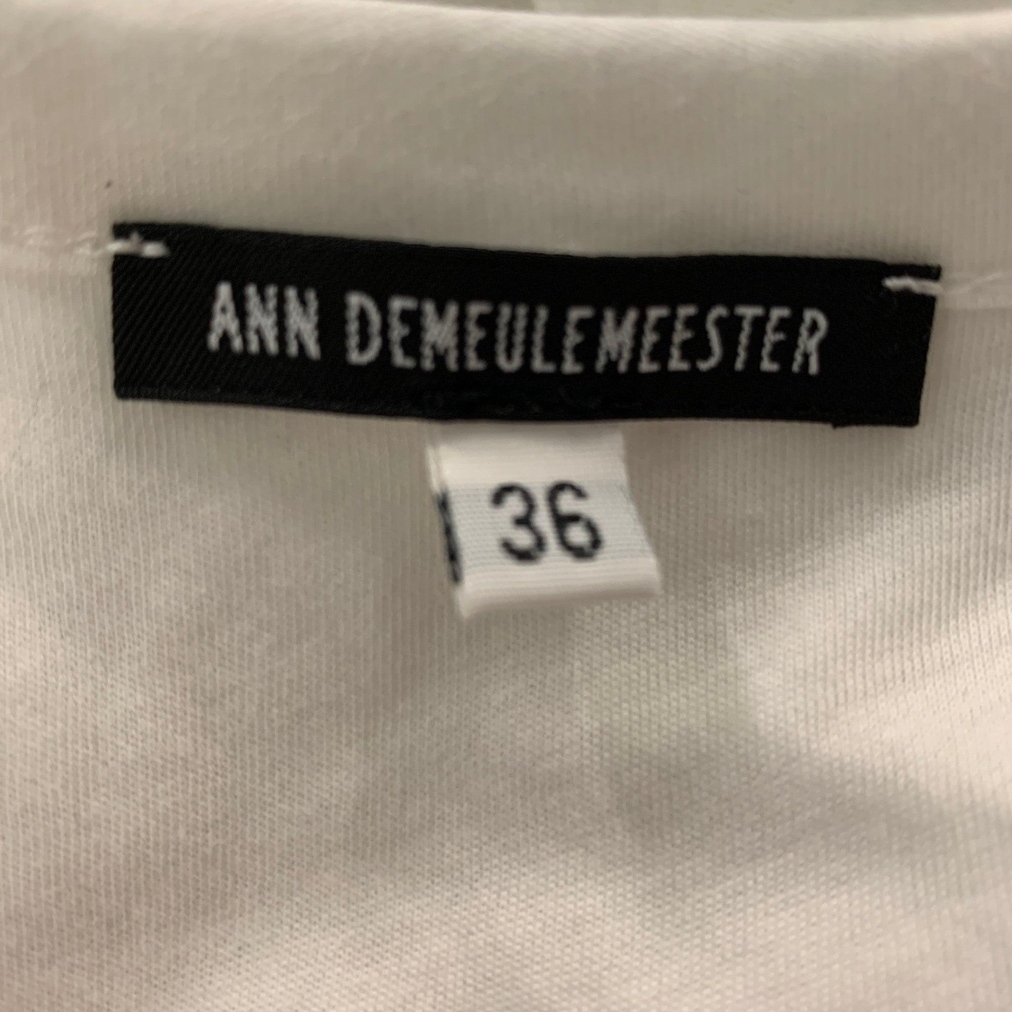 Women's ANN DEMEULEMEESTER Size 2 White Cotton Solid Long Sleeve T-Shirt