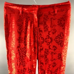 ANN DEMEULEMEESTER Size 34 Red Rayon Silk Floral Wide Leg Dress Pants