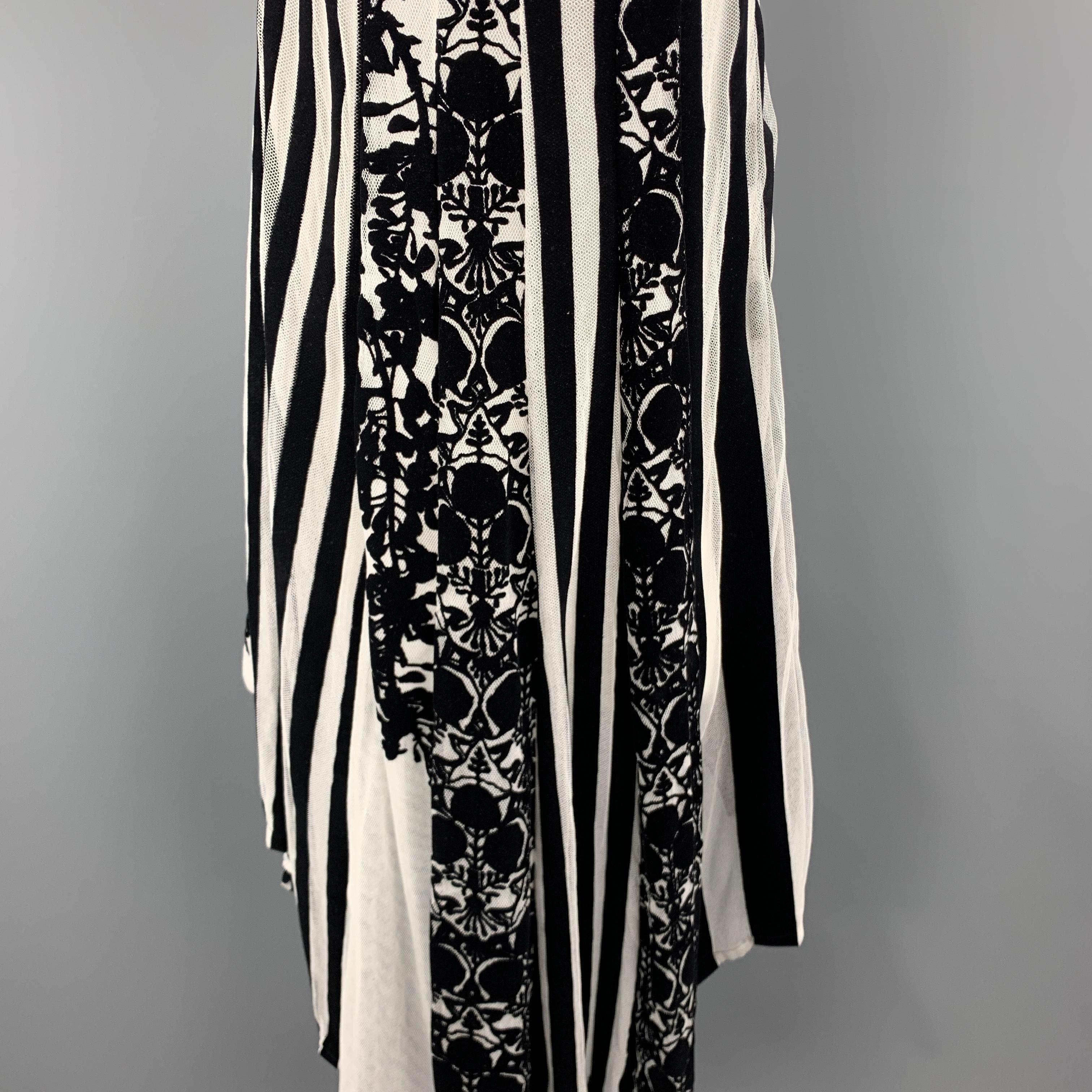 ANN DEMEULEMEESTER Size 4 Black & White Floral Mesh Stripe High Low Dress In Excellent Condition In San Francisco, CA