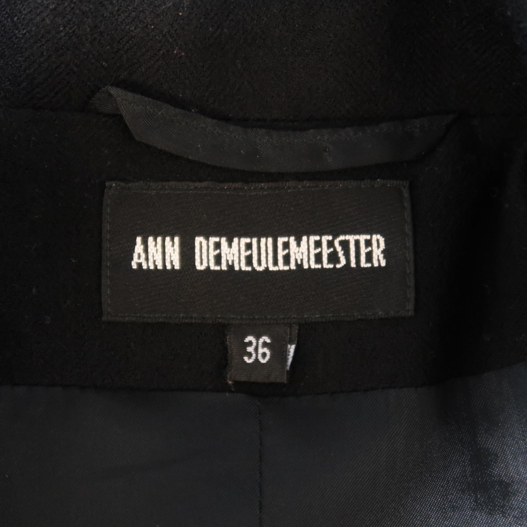 ANN DEMEULEMEESTER Size 4 Black Wool Slit Lapel Cropped Jacket 6