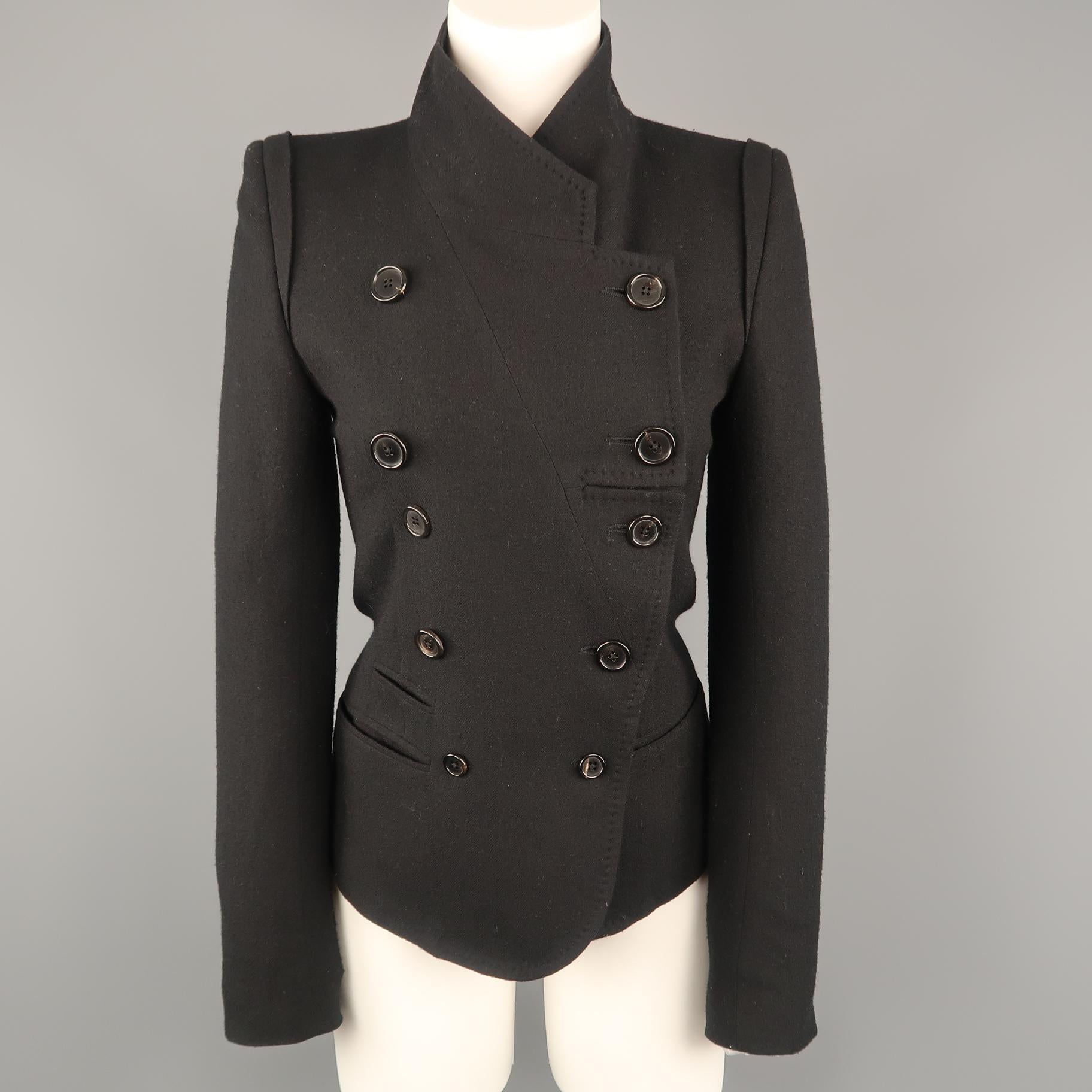 ANN DEMEULEMEESTER Size 4 Black Wool Slit Lapel Cropped Jacket 1