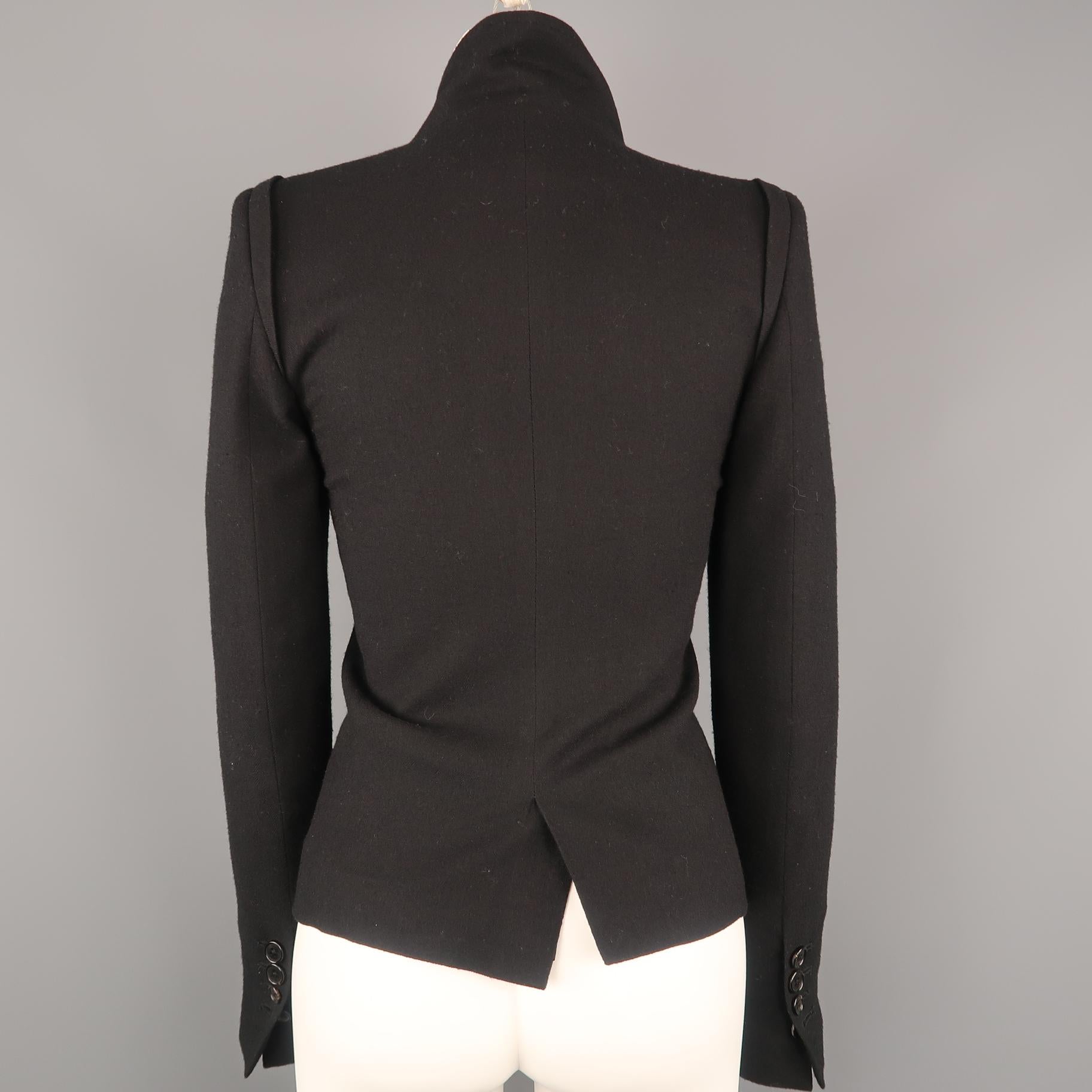 ANN DEMEULEMEESTER Size 4 Black Wool Slit Lapel Cropped Jacket 4