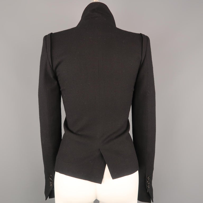 ANN DEMEULEMEESTER Size 4 Black Wool Slit Lapel Cropped Jacket at 1stDibs
