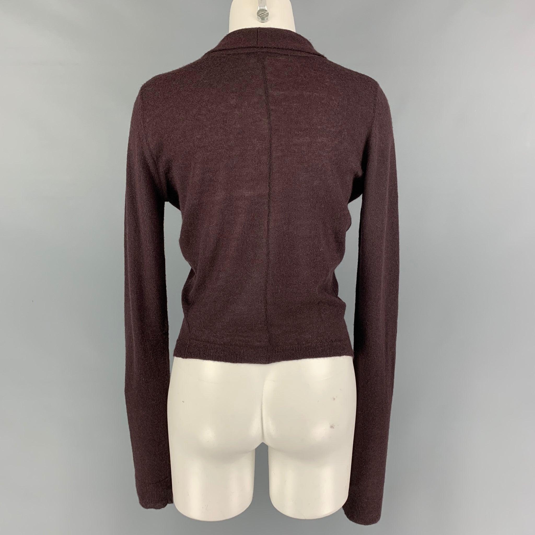 Women's ANN DEMEULEMEESTER Size 6 Burgundy Cashmere Blend Knitted Cardigan For Sale