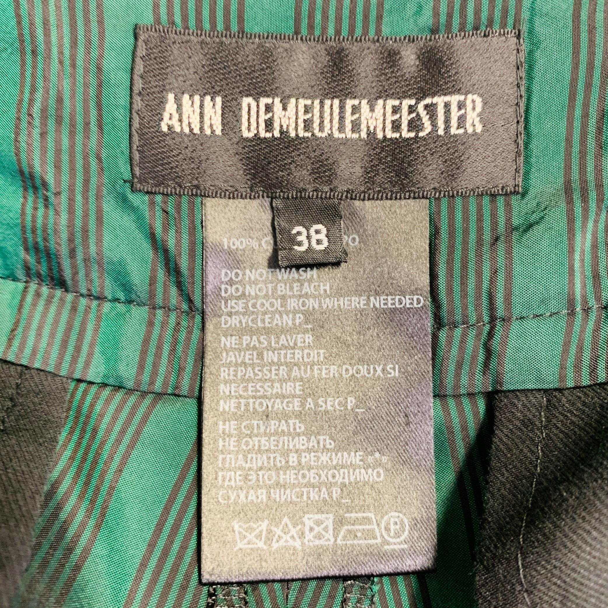 ANN DEMEULEMEESTER Größe 6 Grün Schwarz Cupro Stripe Flat Front Dress Pants Damen im Angebot