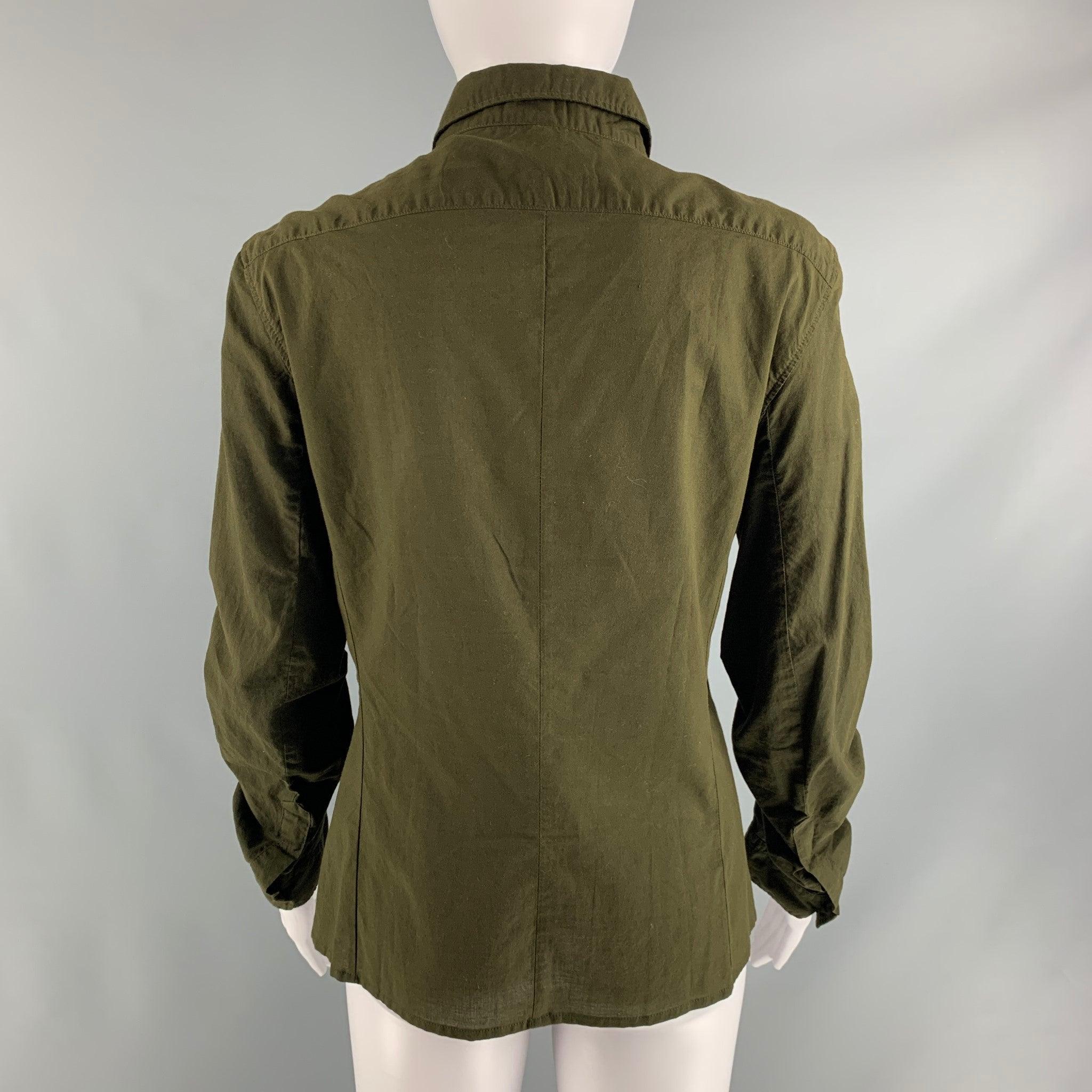 ANN DEMEULEMEESTER Size 6 Green Olive Cotton Casual Top In Excellent Condition For Sale In San Francisco, CA