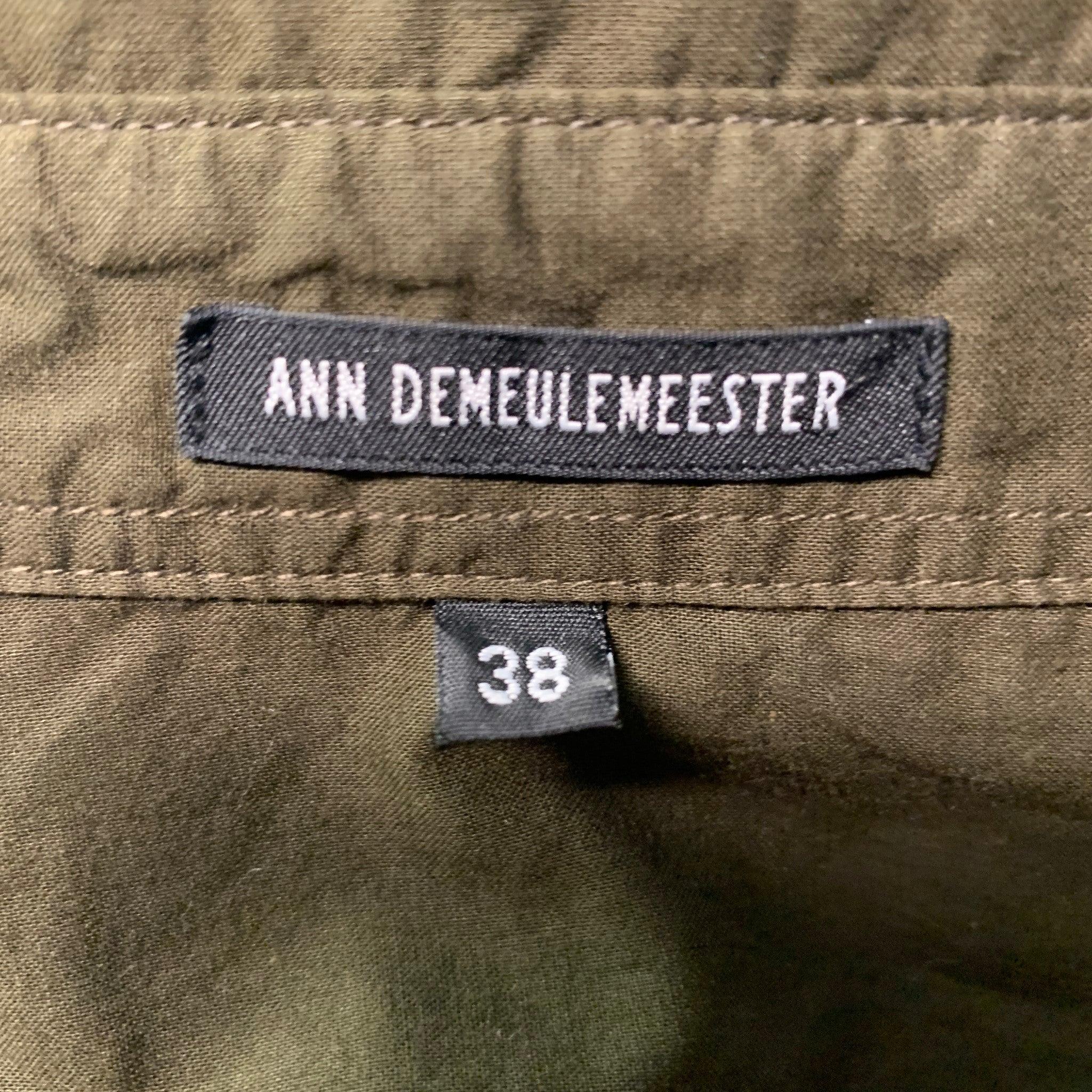 Women's ANN DEMEULEMEESTER Size 6 Green Olive Cotton Casual Top For Sale