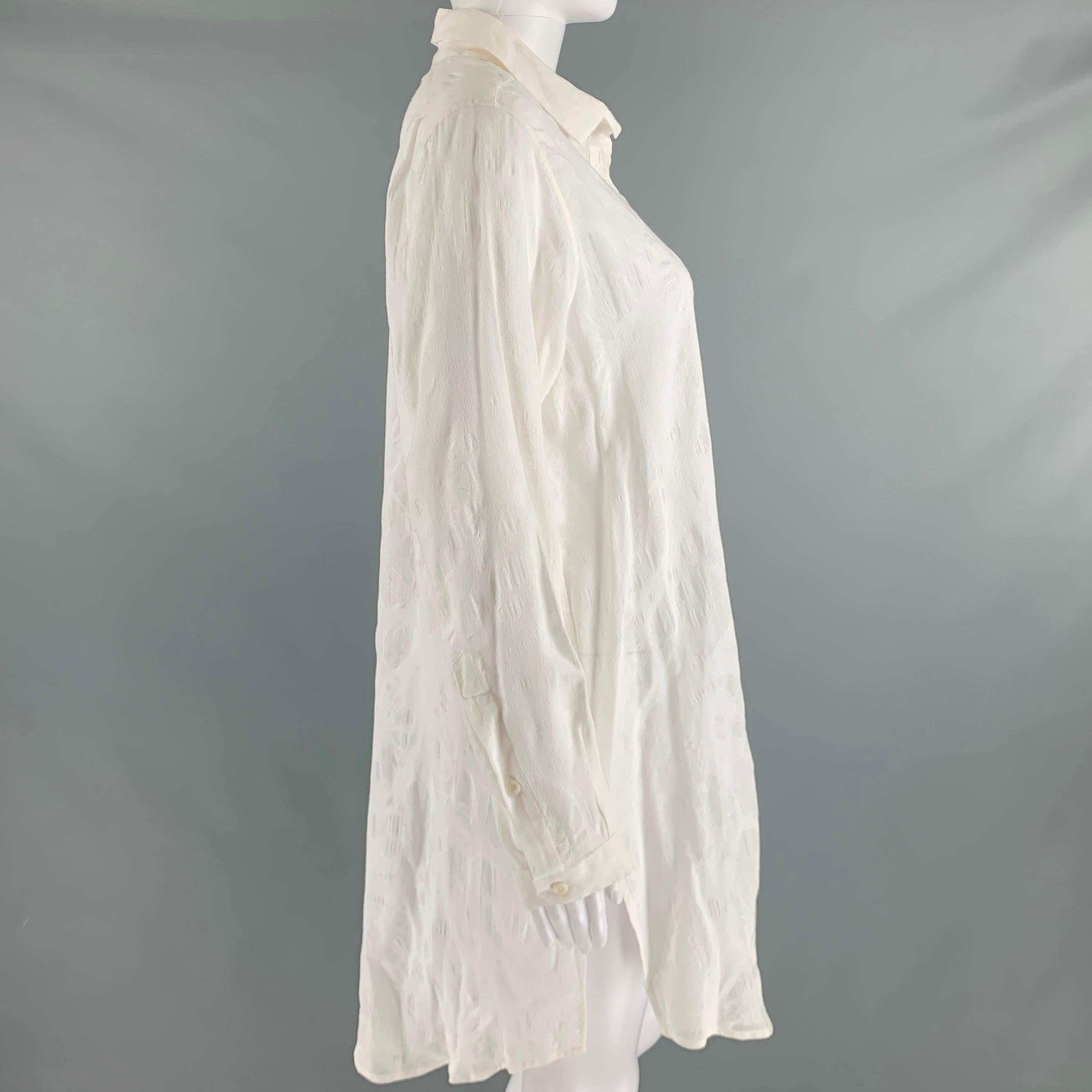 ANN DEMEULEMEESTER Size 6 White Cotton Textured Long Blouse In Good Condition For Sale In San Francisco, CA