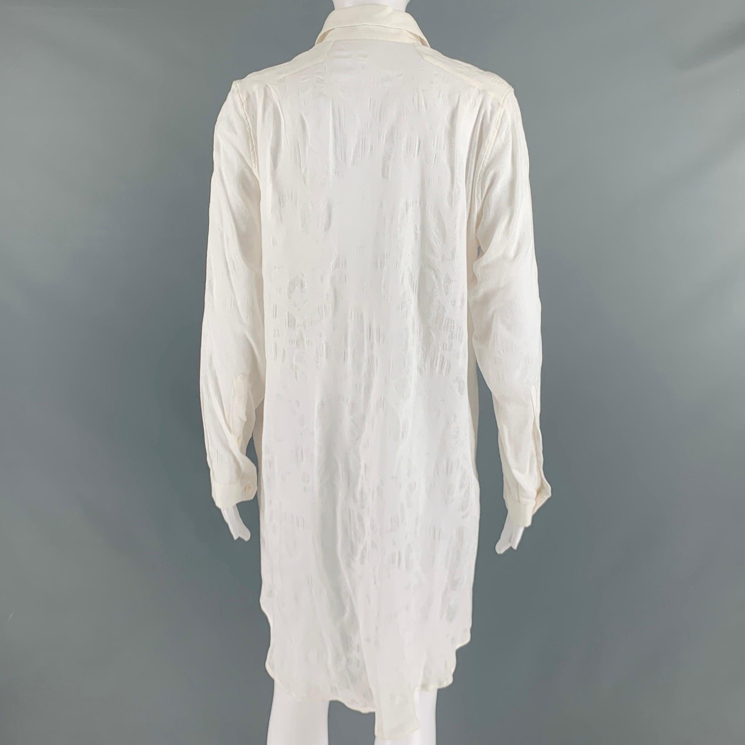 ANN DEMEULEMEESTER Texturierte lange Bluse aus weißer Baumwolle, Größe 6 Damen im Angebot