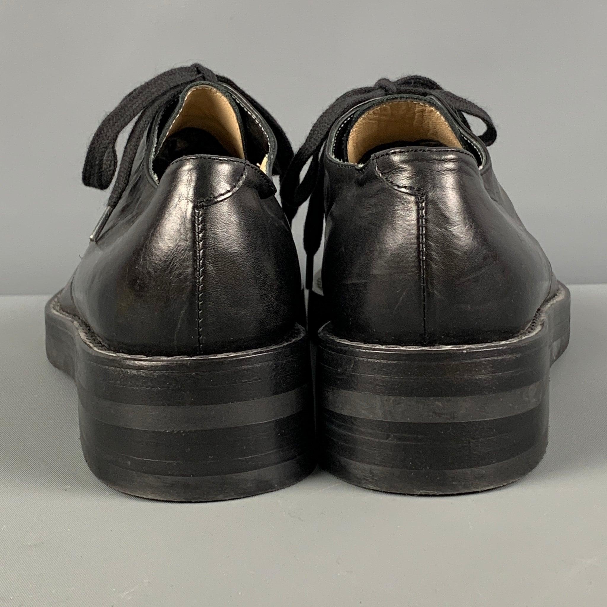 ANN DEMEULEMEESTER Size 7.5 Black Leather Platform Lace Up Shoes For Sale 1