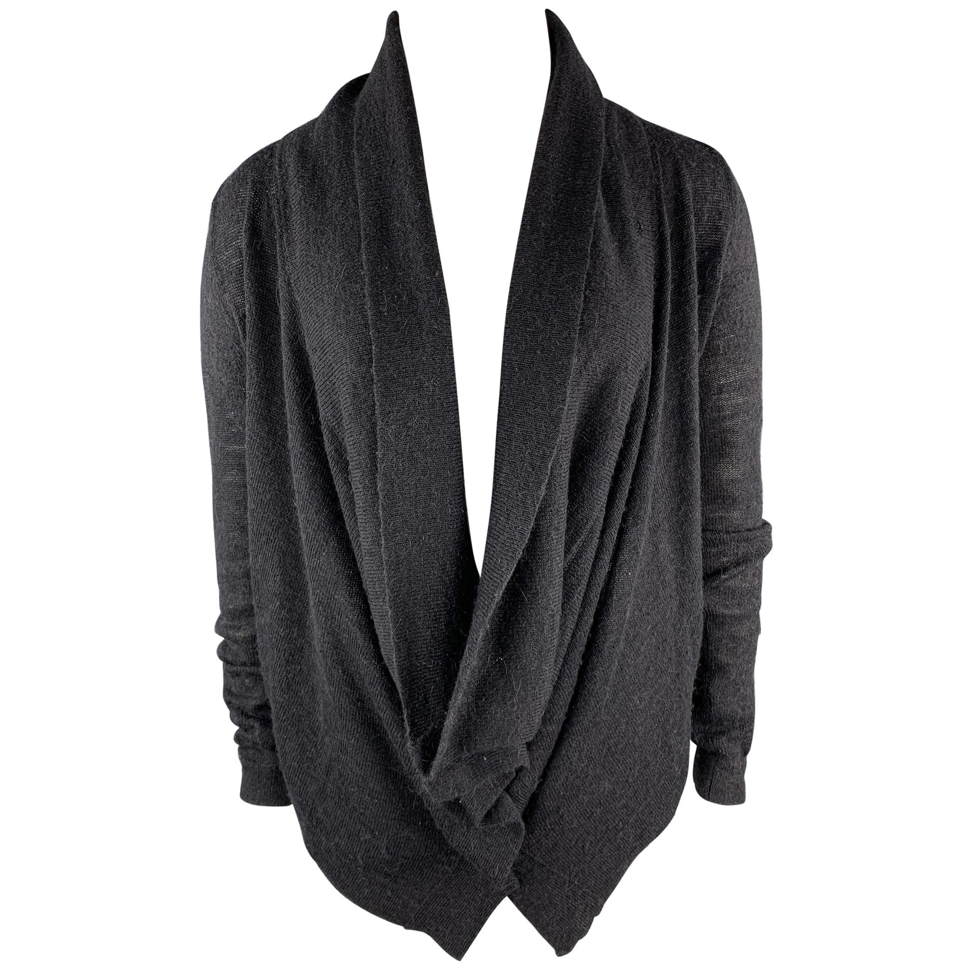 ANN DEMEULEMEESTER Size 8 Black Alpaca / Wool Buttoned Cardigan