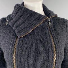 ANN DEMEULEMEESTER Size 8 Black Merino Wool Angora Double Zipper Cardigan