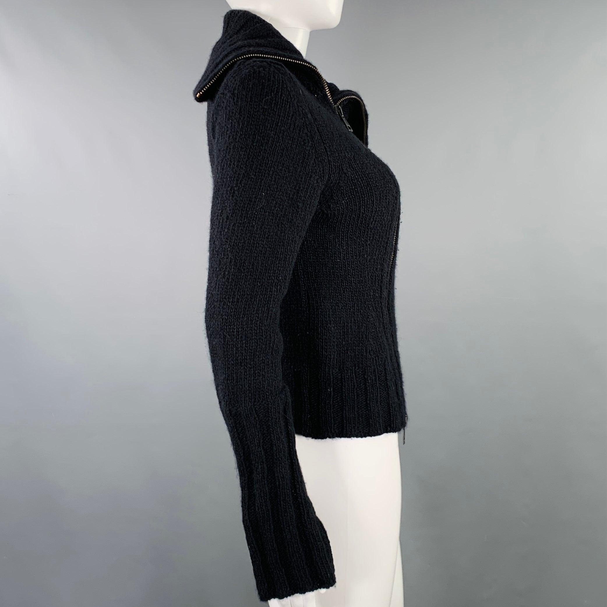Women's ANN DEMEULEMEESTER Size 8 Black Merino Wool Angora Double Zipper Cardigan