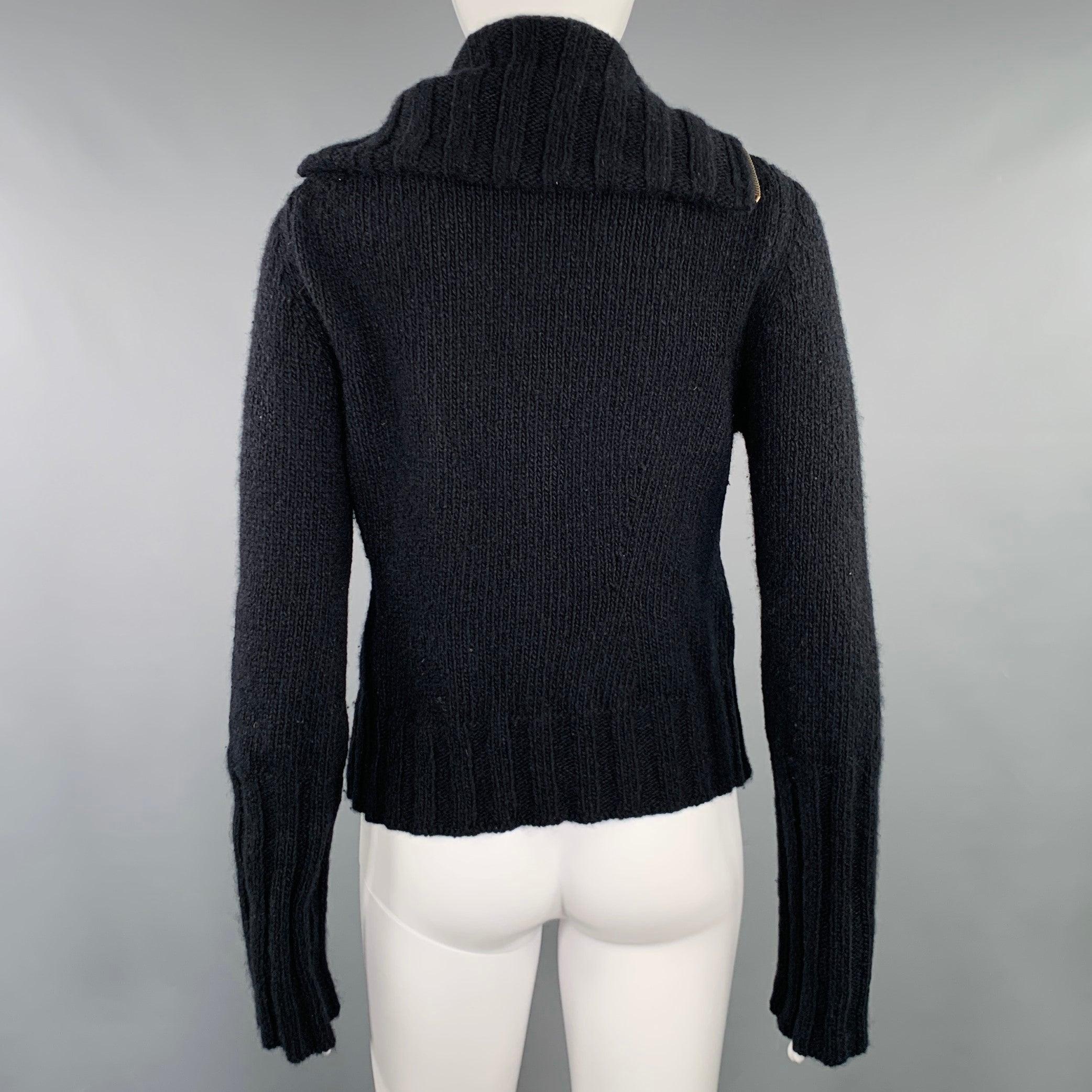 ANN DEMEULEMEESTER Size 8 Black Merino Wool Angora Double Zipper Cardigan 1