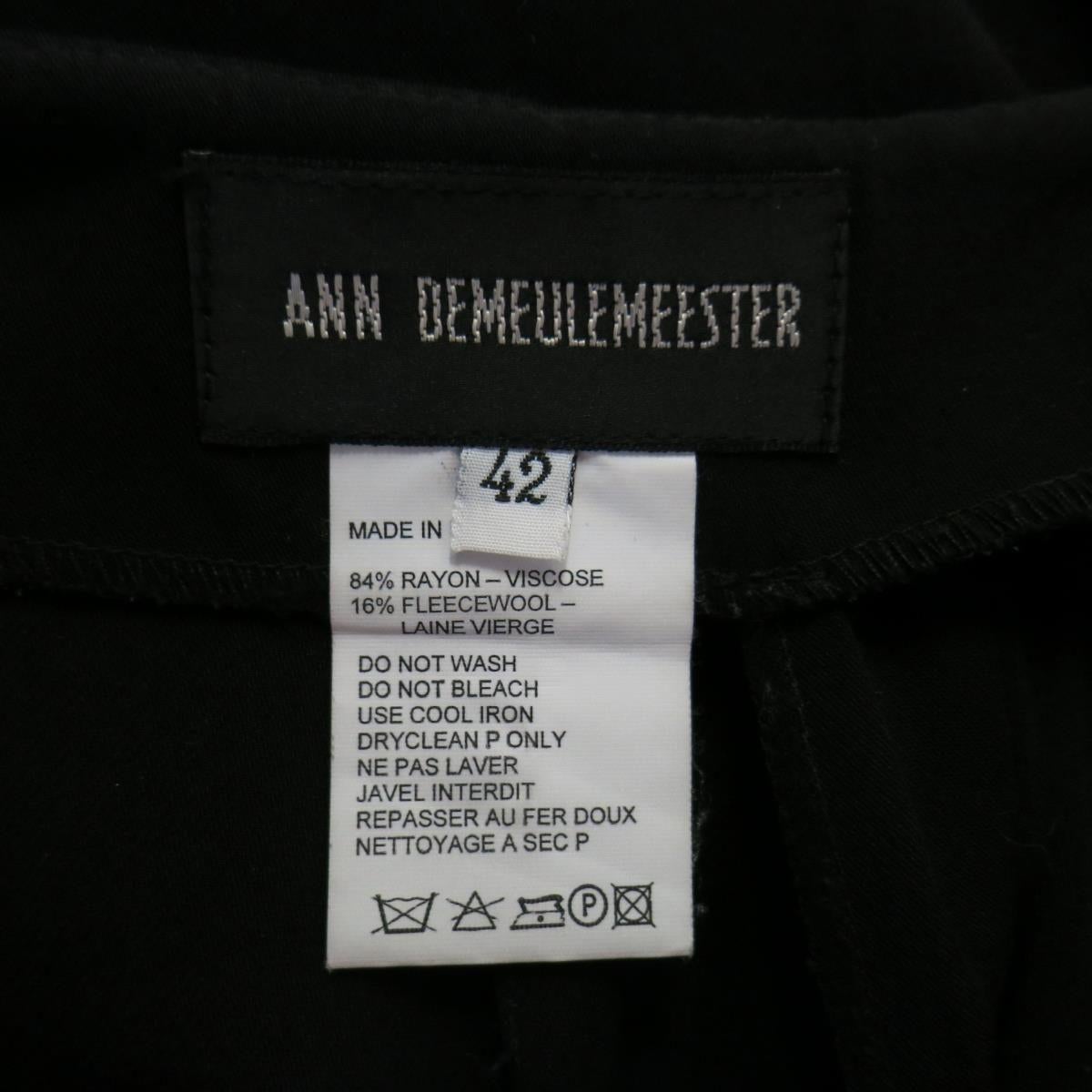 ANN DEMEULEMEESTER Size 8 Black Viscose/Wool Hook Eye Slit Dress Pants In Good Condition In San Francisco, CA