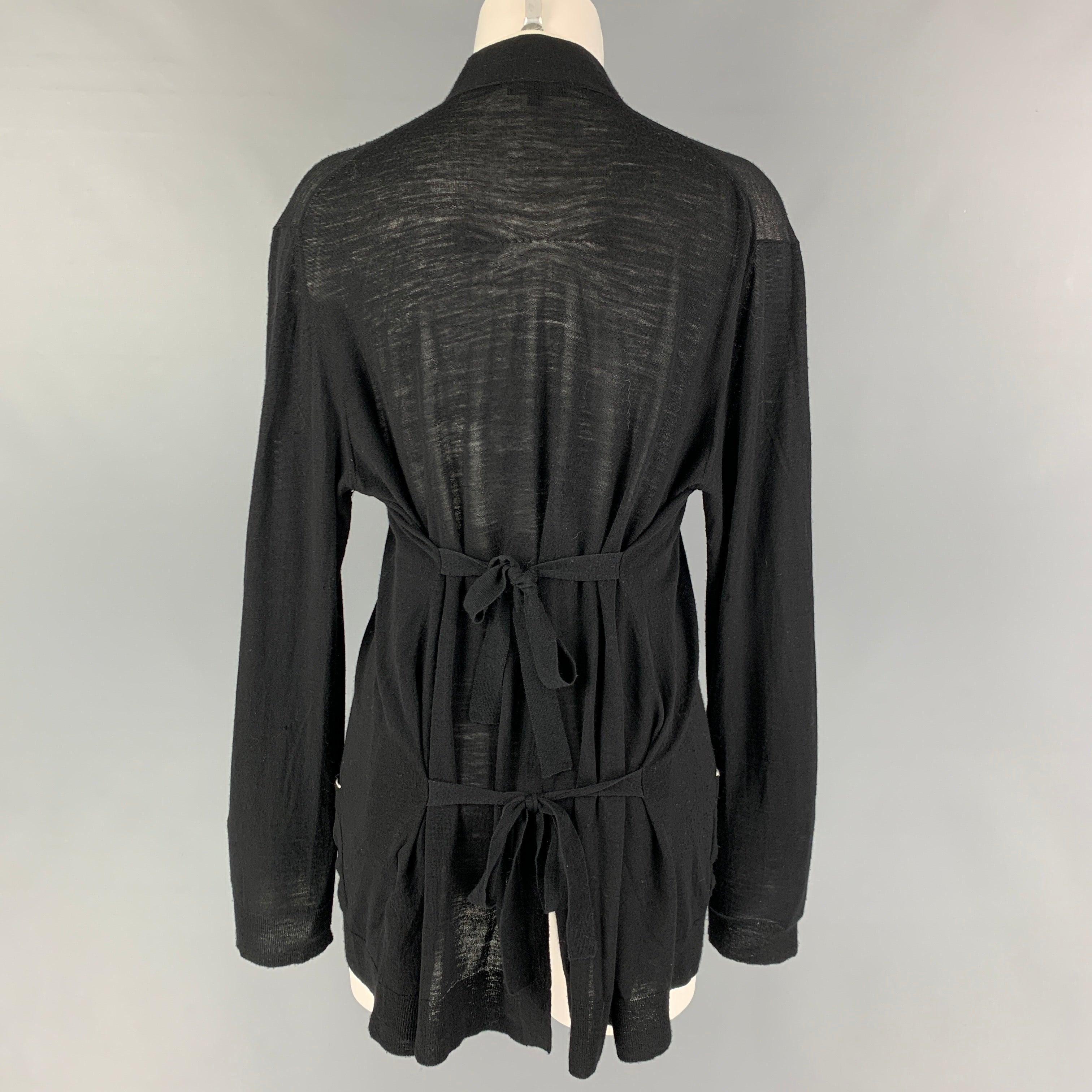 ANN DEMEULEMEESTER Size 8 Black White Wool Contrast Stitch Cardigan In Good Condition For Sale In San Francisco, CA