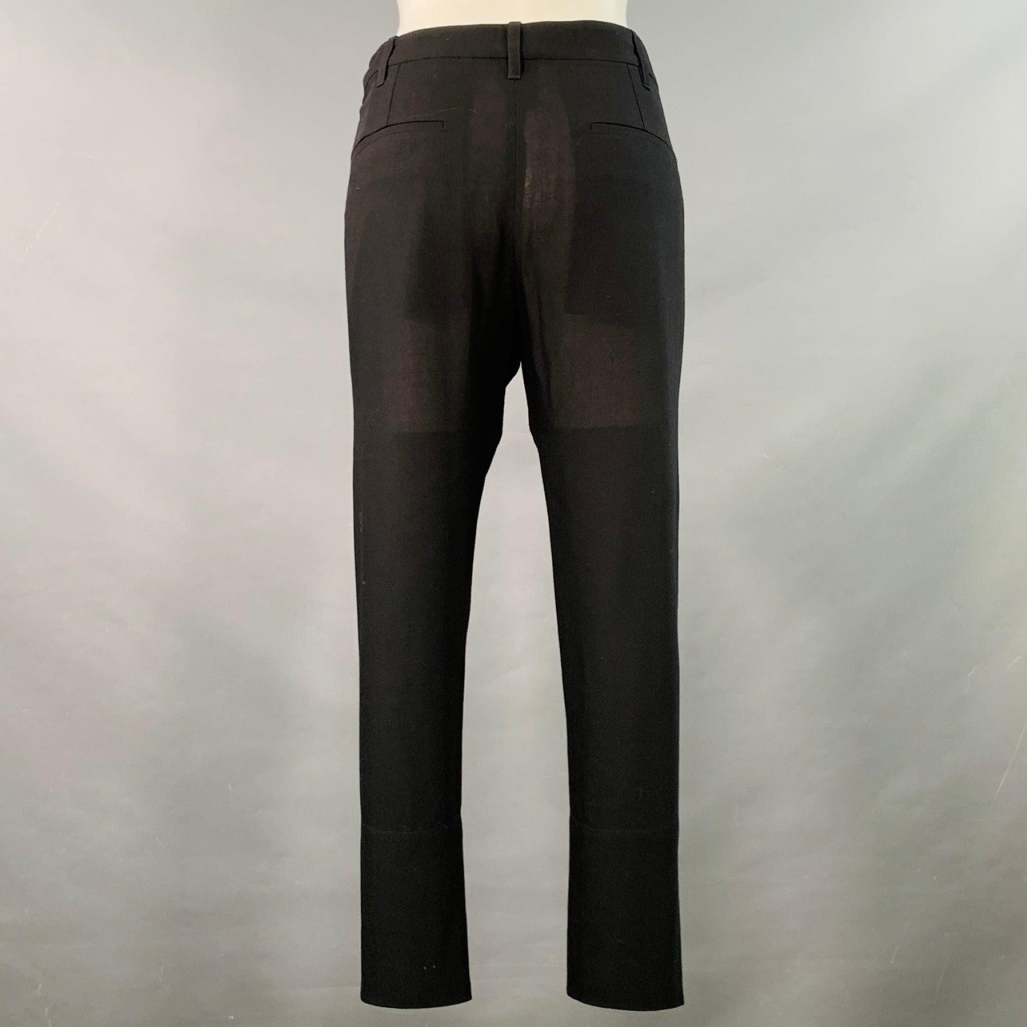 ANN DEMEULEMEESTER Größe 8 Schwarz Wolle flach vorne Knöchel Schlitz Kleid Hose im Zustand „Hervorragend“ im Angebot in San Francisco, CA