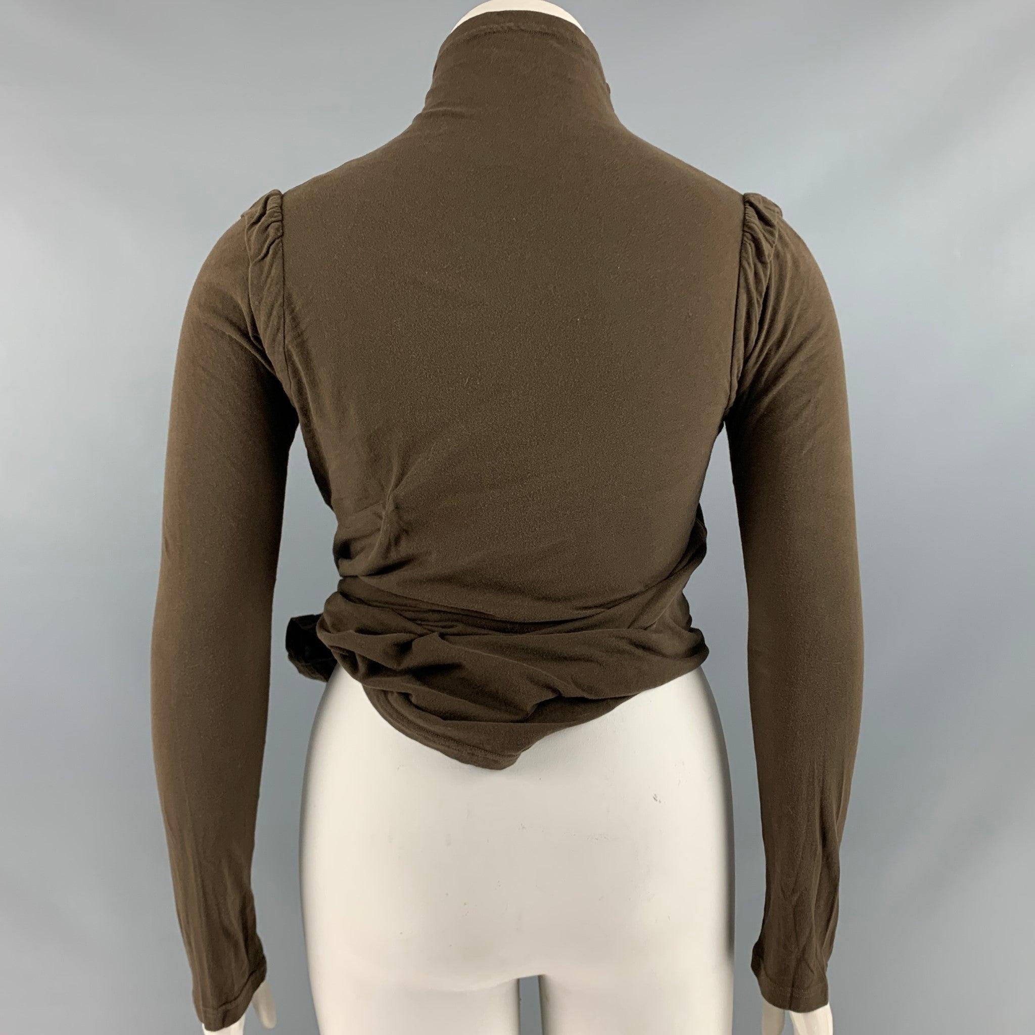 ANN DEMEULEMEESTER Size 8 Green Cotton Mock Neck Casual Top In Good Condition For Sale In San Francisco, CA