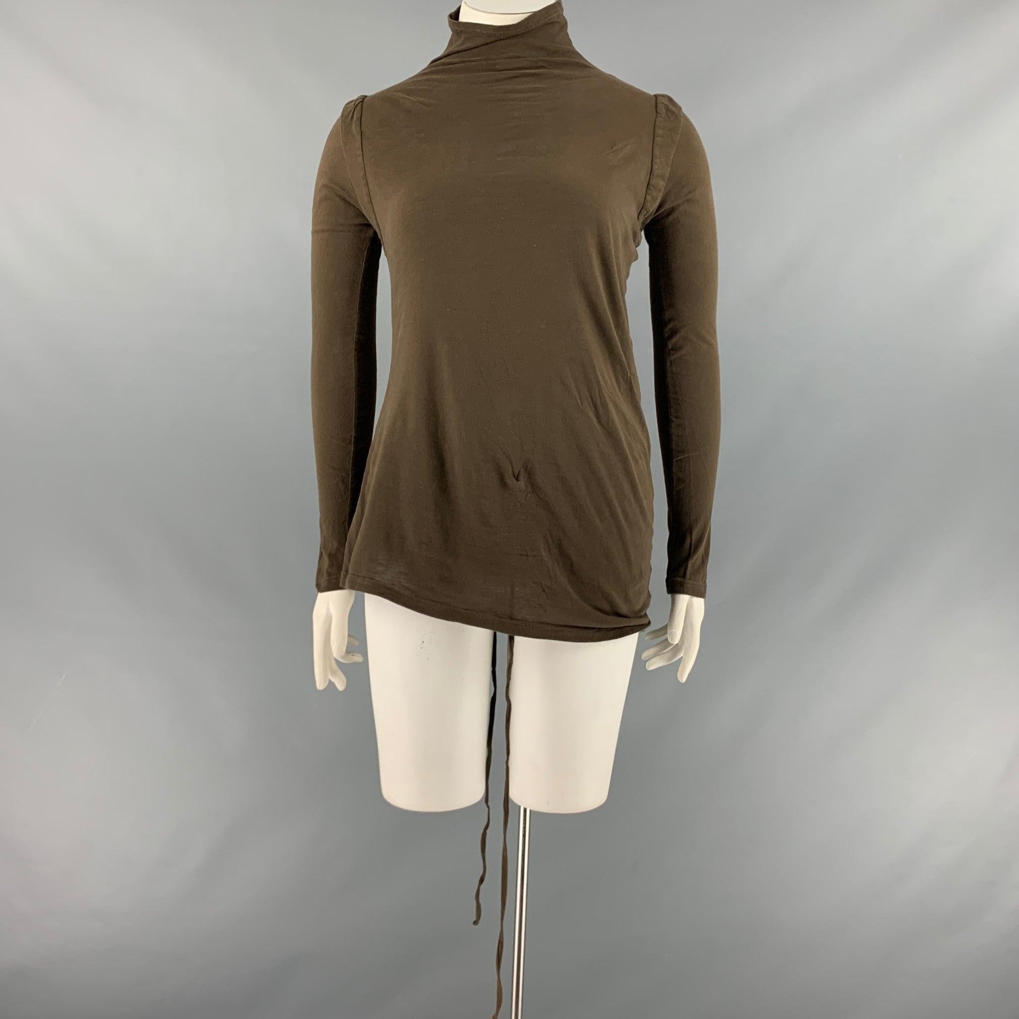 Women's ANN DEMEULEMEESTER Size 8 Green Cotton Mock Neck Casual Top For Sale