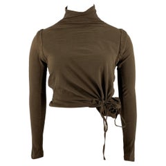 Ann Demeulemeester Taglia 8 Top casual in cotone verde con collo alla coreana