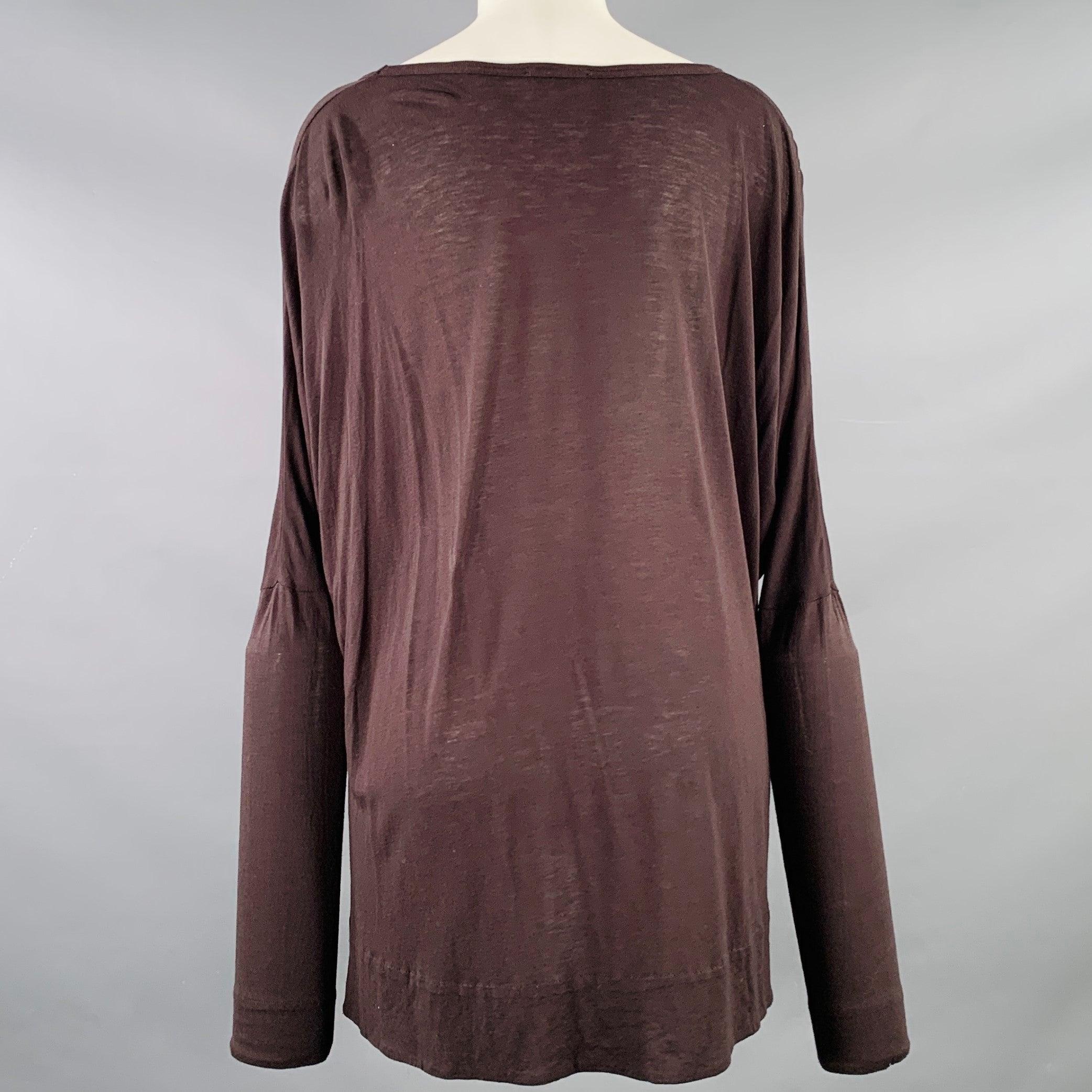 Black ANN DEMEULEMEESTER Size M Brown Jersey Scoop Neck Casual Top For Sale