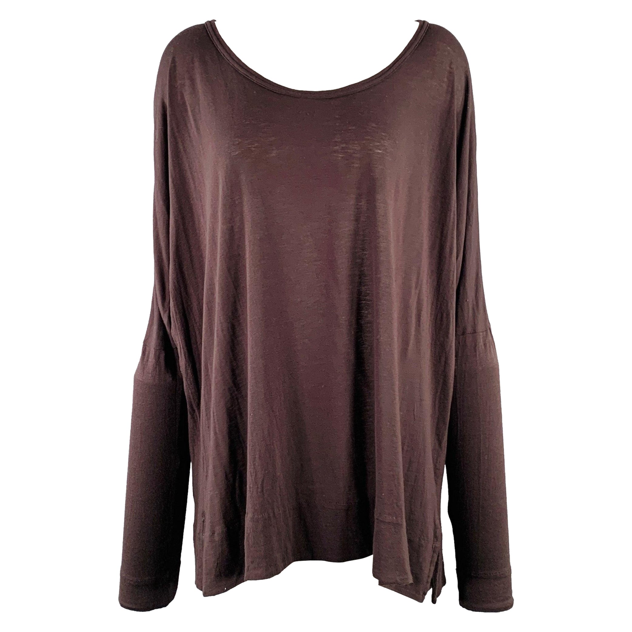 ANN DEMEULEMEESTER Size M Brown Jersey Scoop Neck Casual Top