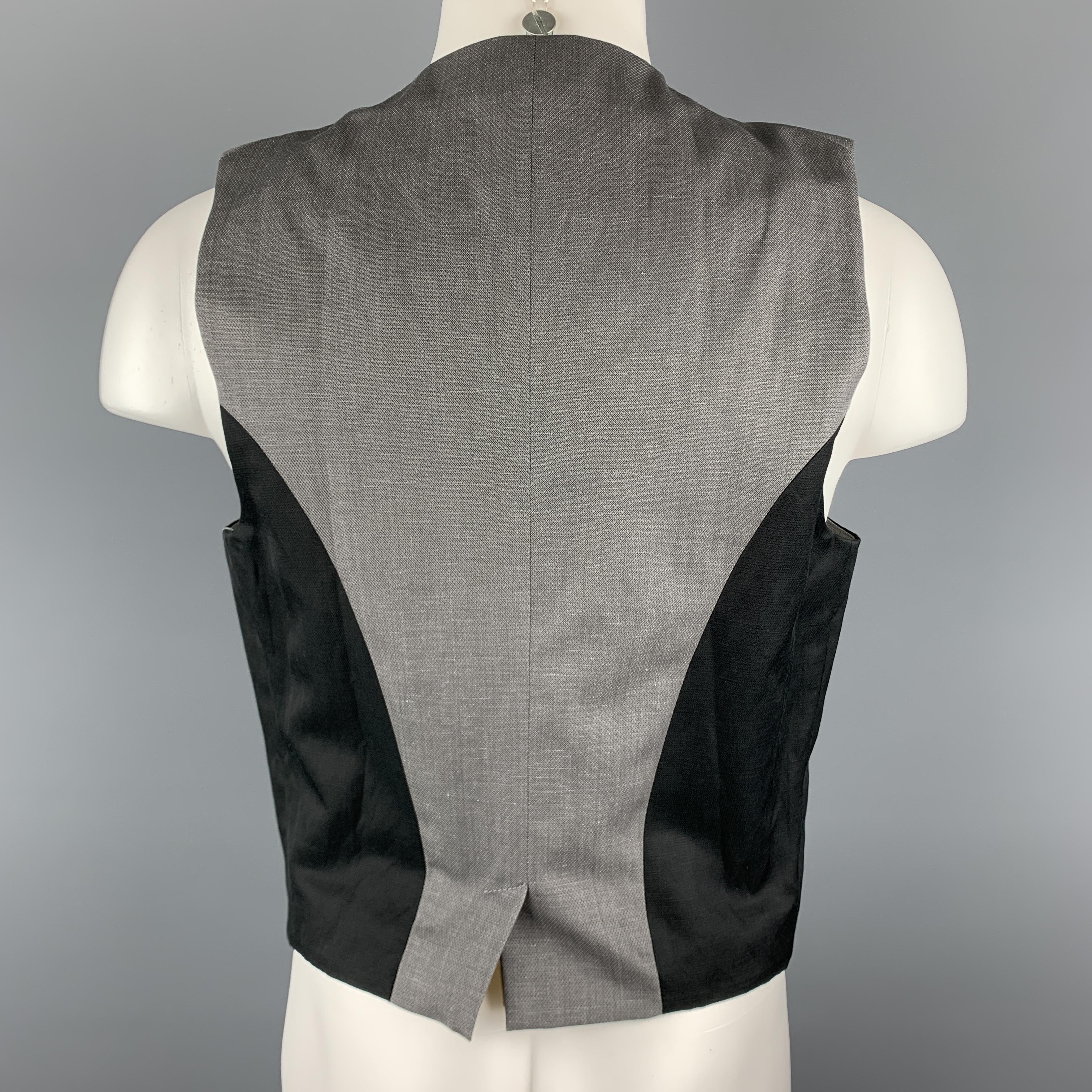 Men's ANN DEMEULEMEESTER Size M Grey & Black Mixed Fabrics Linen Blend Vest
