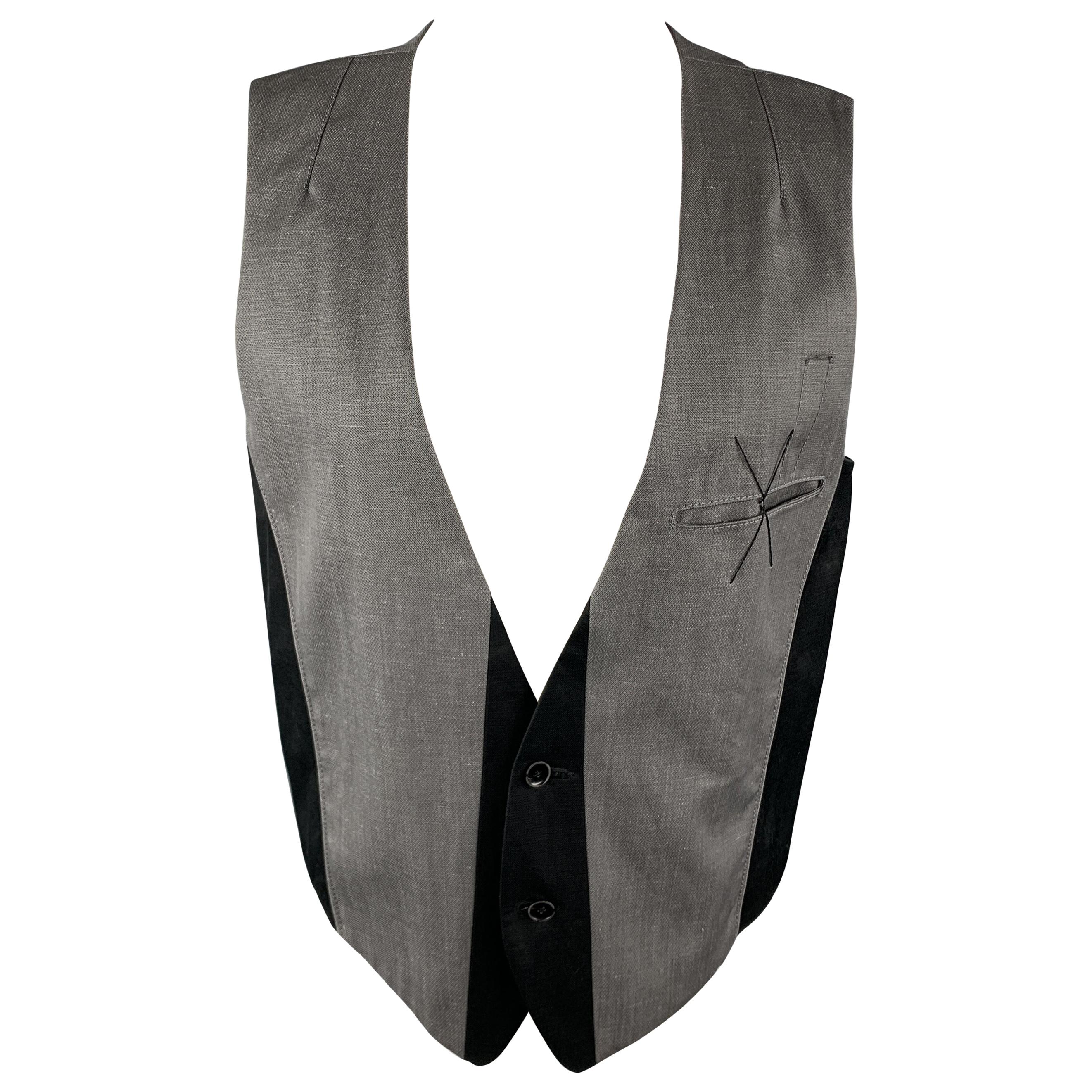 ANN DEMEULEMEESTER Size M Grey & Black Mixed Fabrics Linen Blend Vest