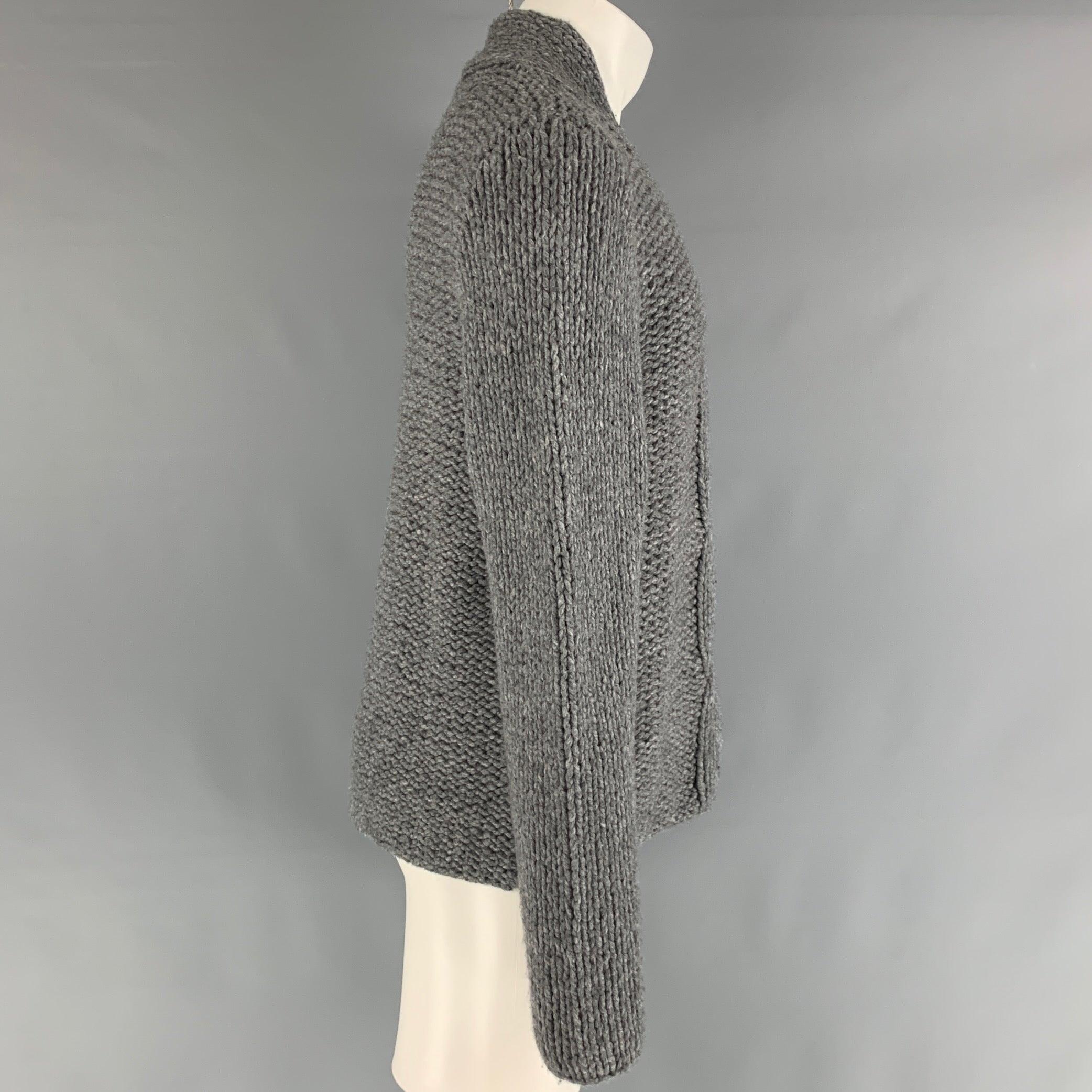 ANN DEMEULEMEESTER Size M Grey Virgin Wool  Cashmere Chunky Knit Sweater In Excellent Condition For Sale In San Francisco, CA
