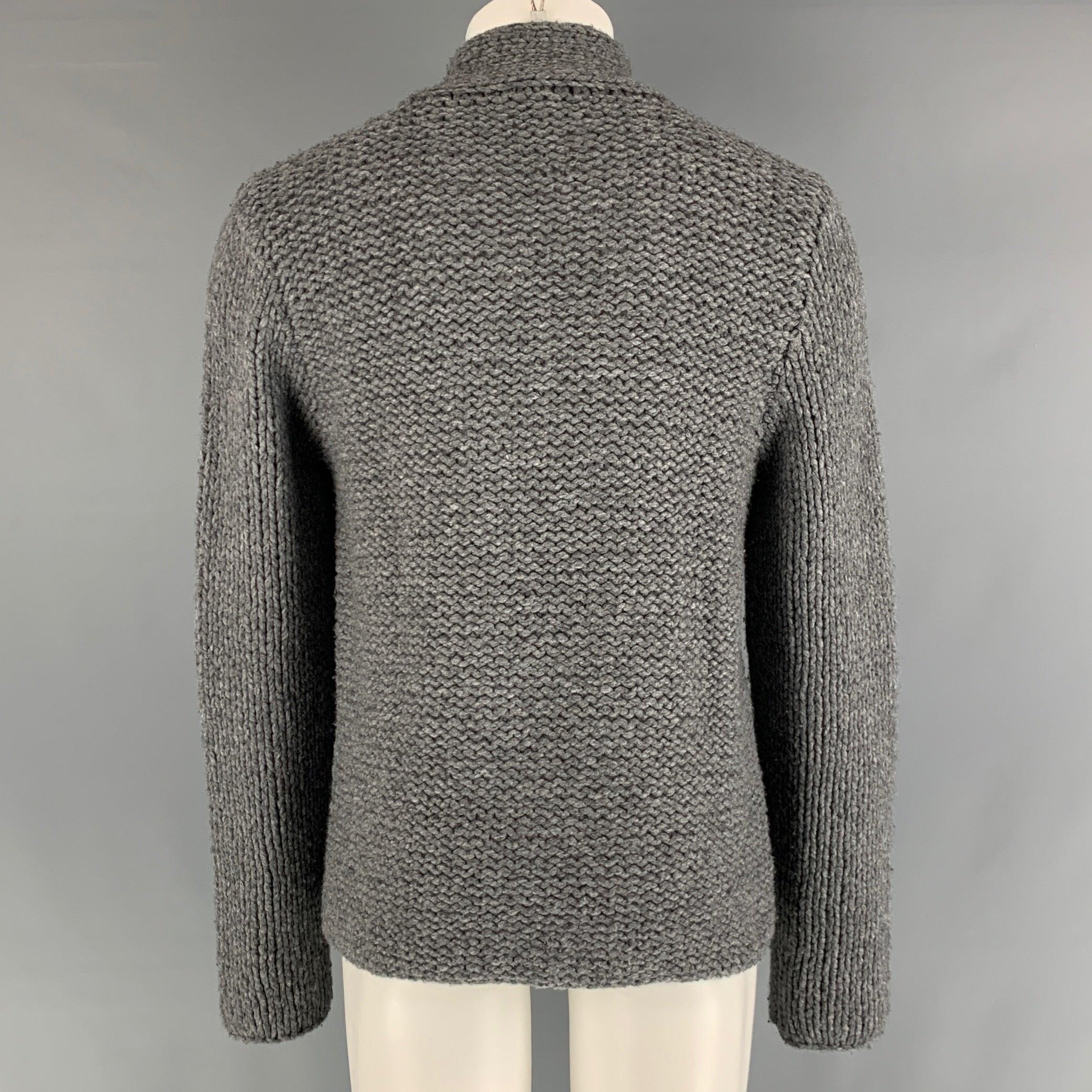 Men's ANN DEMEULEMEESTER Size M Grey Virgin Wool  Cashmere Chunky Knit Sweater For Sale