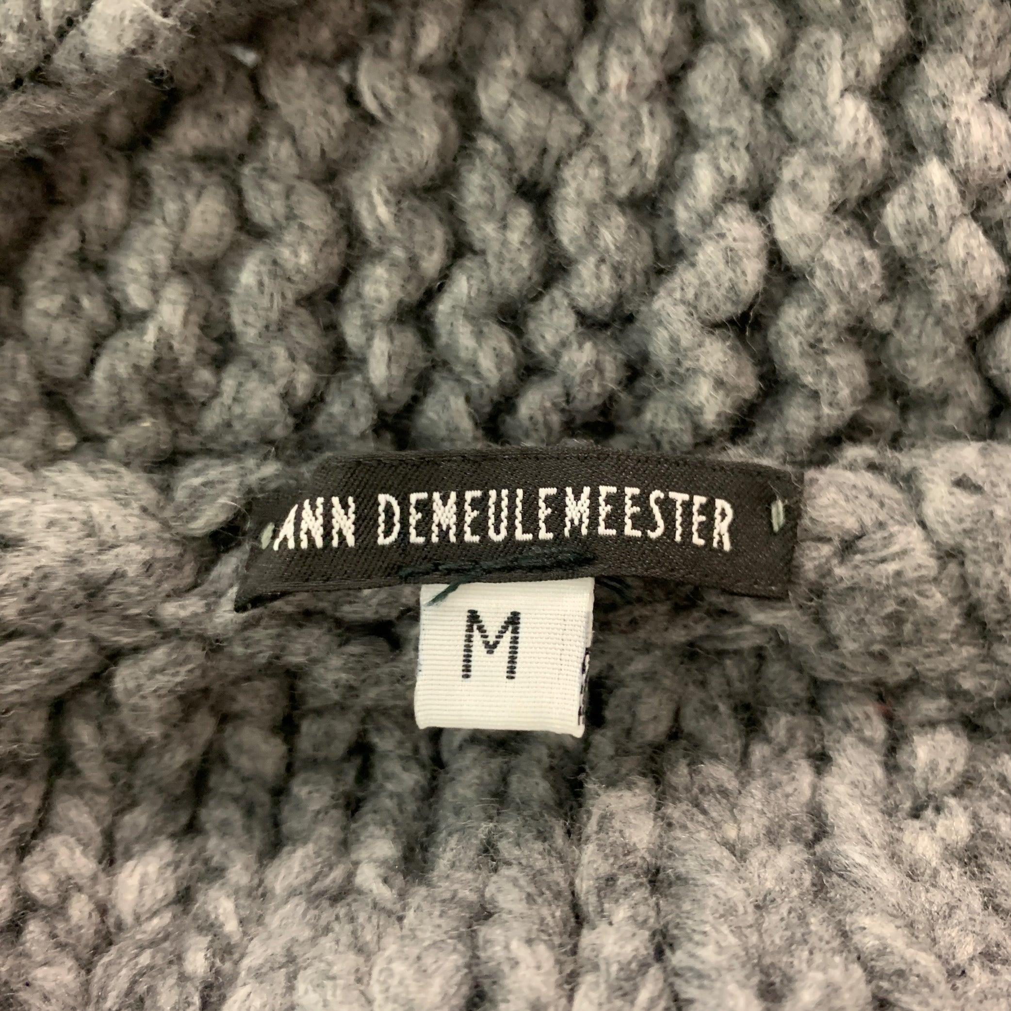 ANN DEMEULEMEESTER Size M Grey Virgin Wool  Cashmere Chunky Knit Sweater For Sale 1