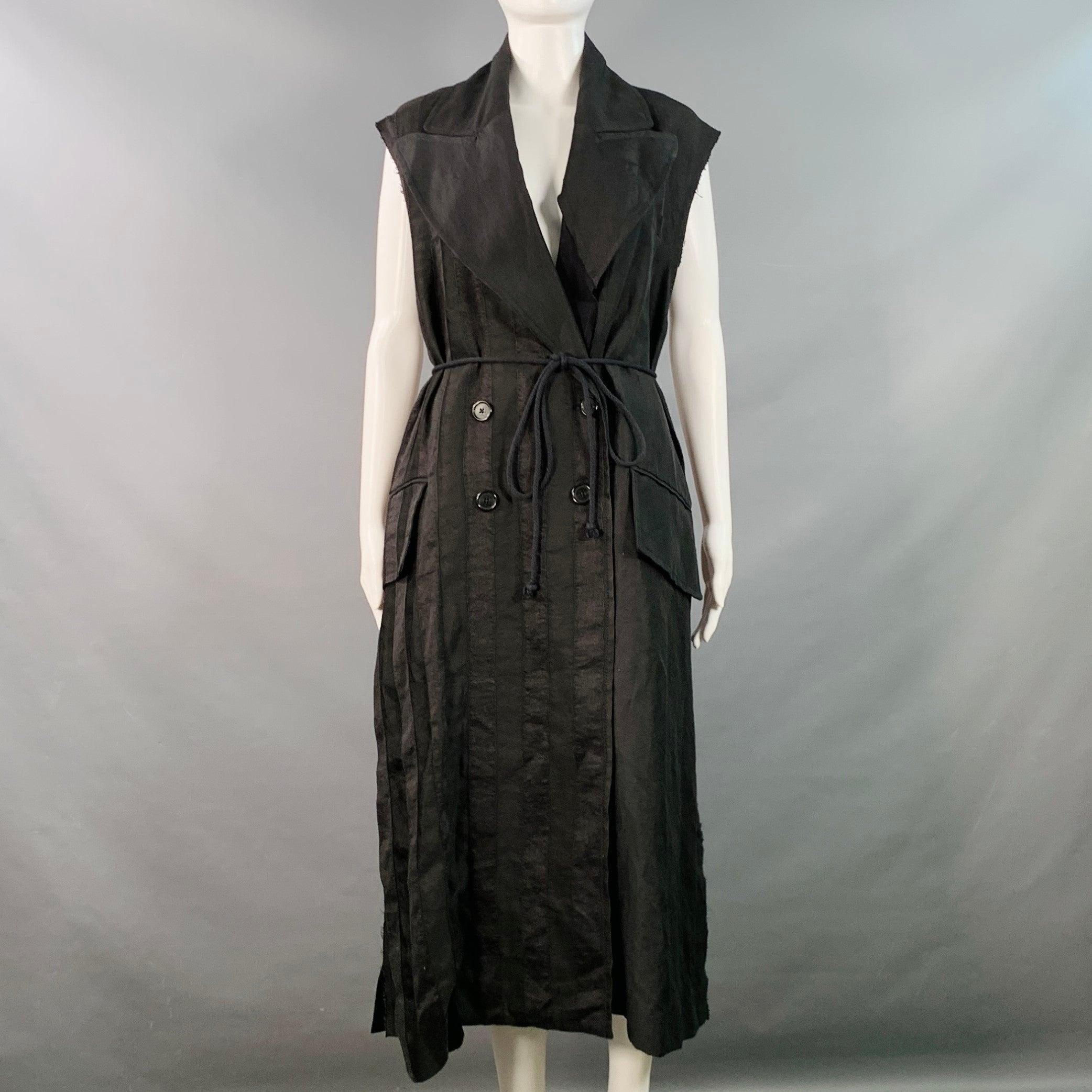 Nero Ann Demeulemeester Taglia S Cappotto trench doppiopetto a righe in misto lino nero in vendita