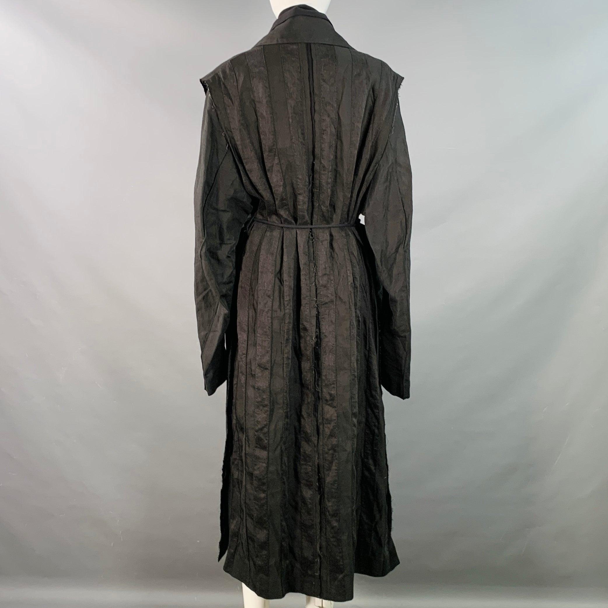 Donna Ann Demeulemeester Taglia S Cappotto trench doppiopetto a righe in misto lino nero in vendita