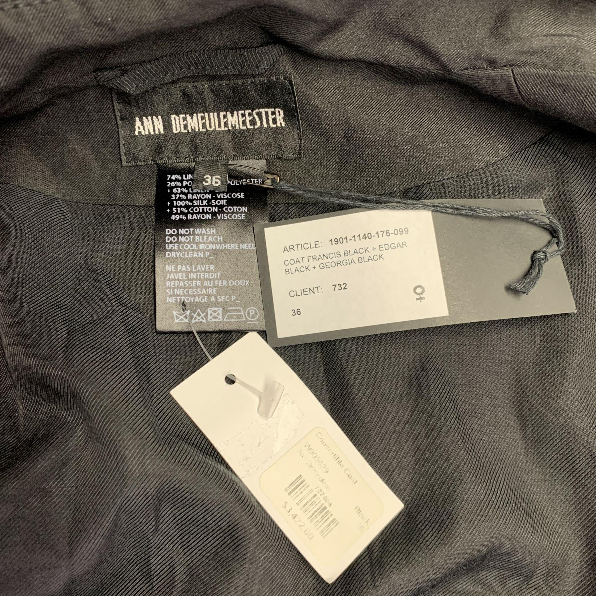 Ann Demeulemeester Taglia S Cappotto trench doppiopetto a righe in misto lino nero in vendita 1