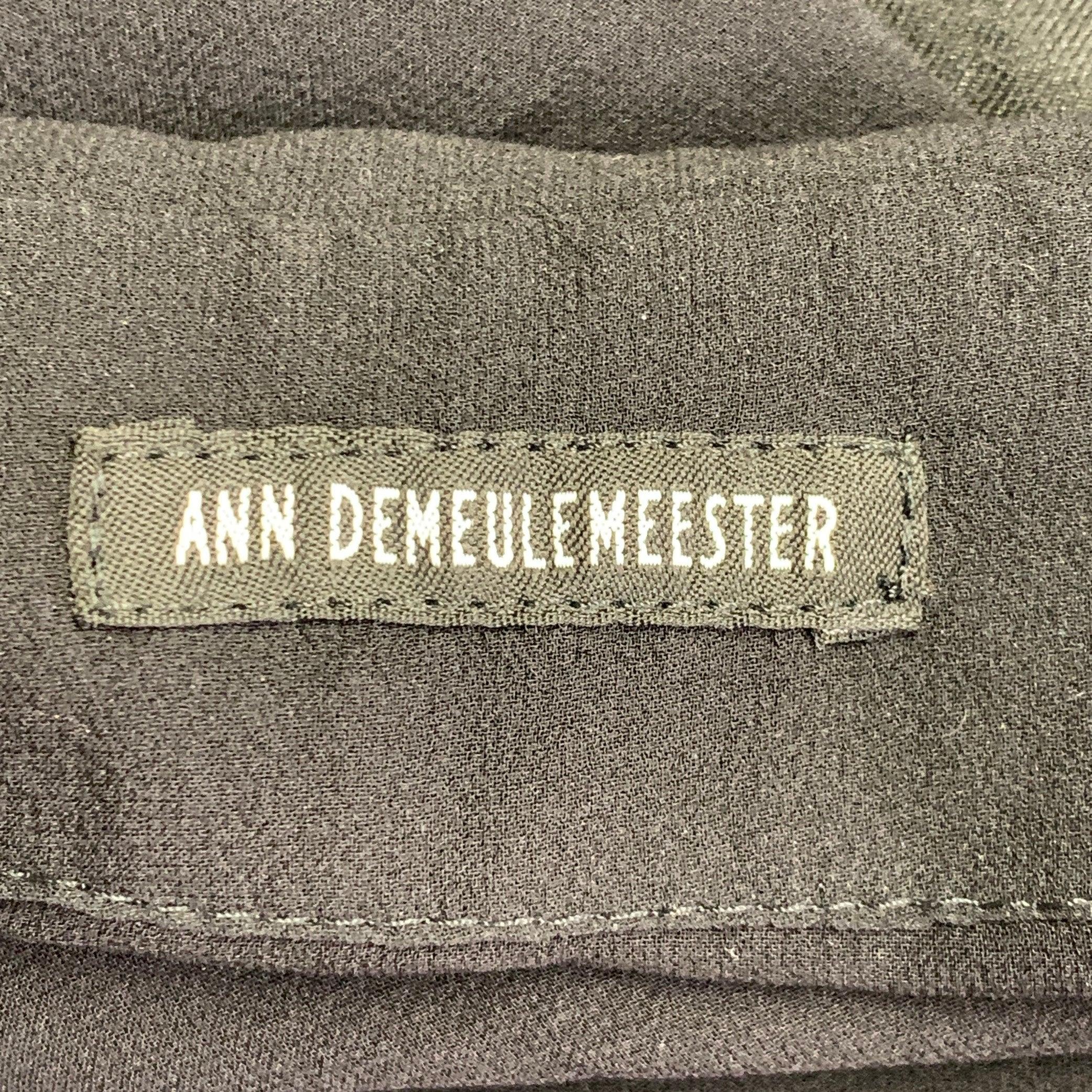 Ann Demeulemeester Taglia S Cappotto trench doppiopetto a righe in misto lino nero in vendita 4