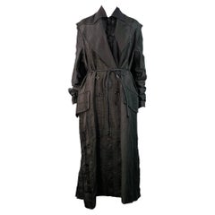 ANN DEMEULEMEESTER Size S Black Linen Blend Stripe Layered Double Breasted Trench Coat