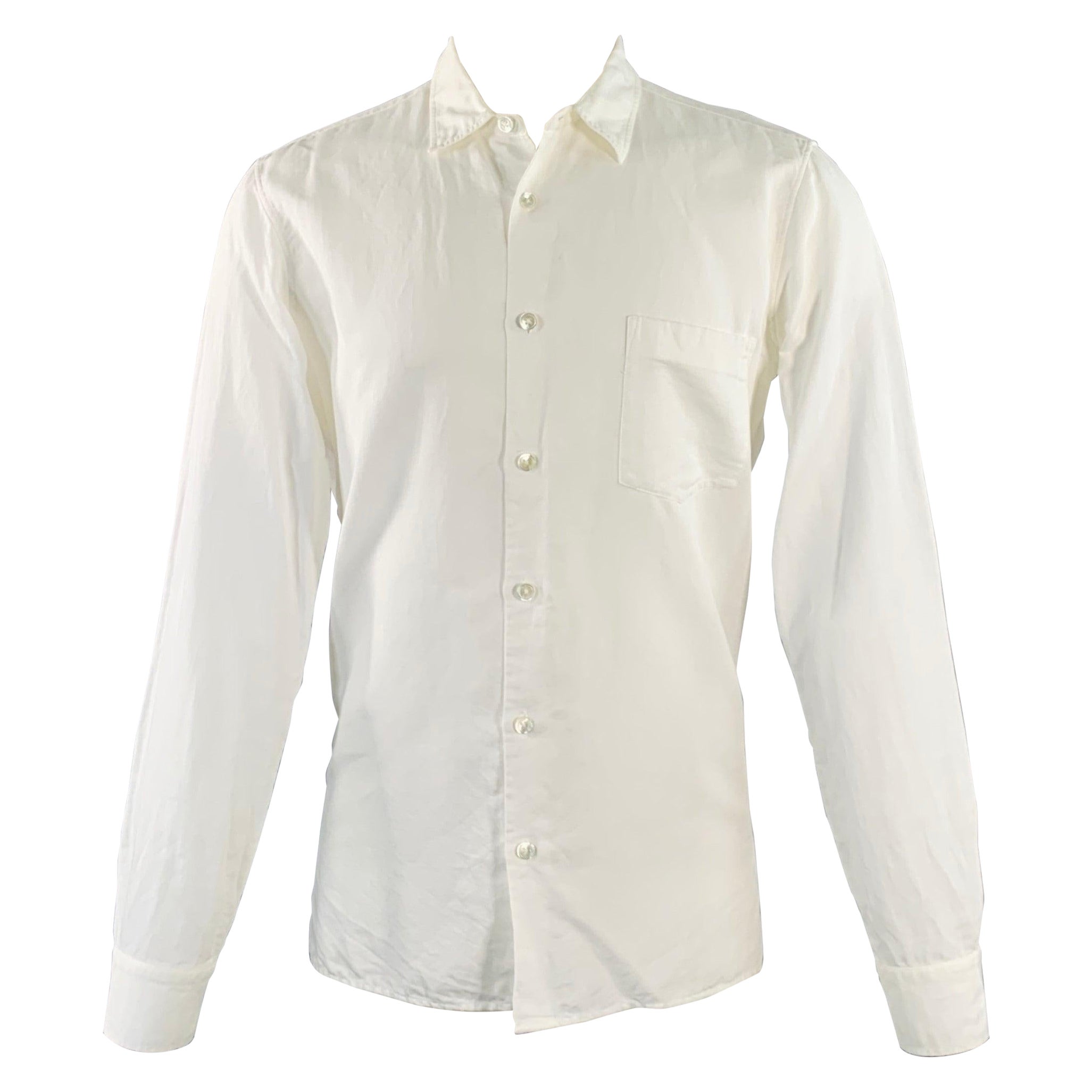 ANN DEMEULEMEESTER Size S White Cotton Linen One Pocket Long Sleeve Shirt