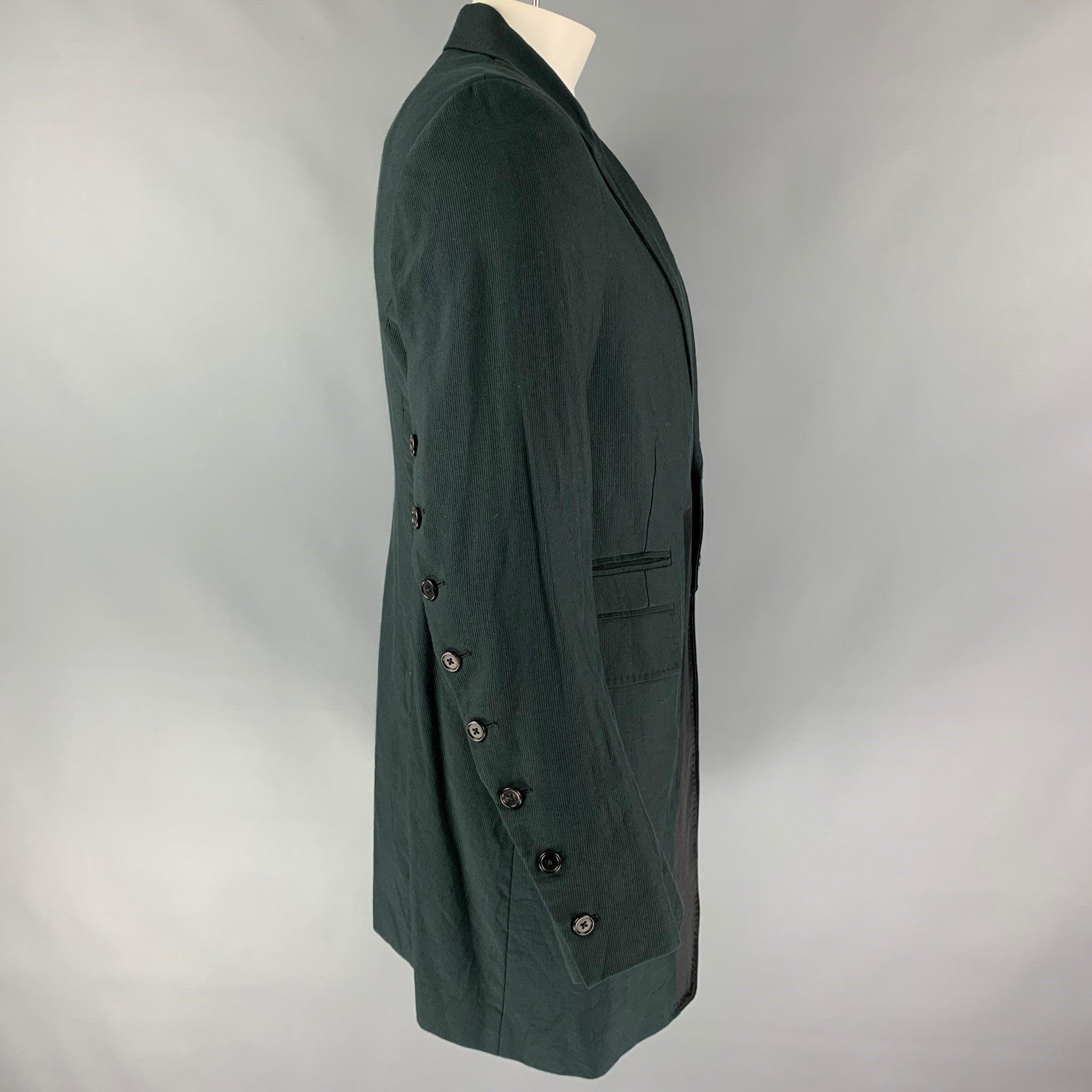 ANN DEMEULEMEESTER Size XL Charcoal & Black Peak Lapel Cotton Coat In Good Condition In San Francisco, CA
