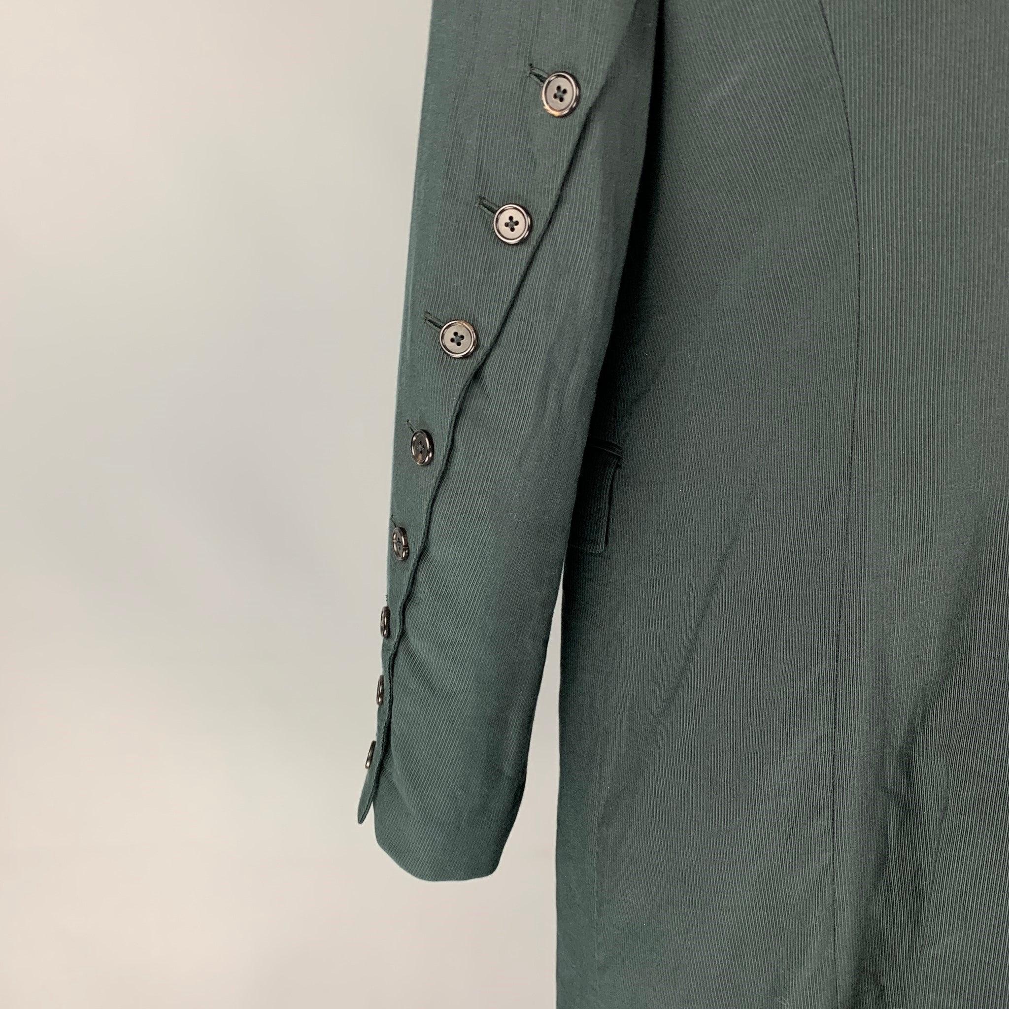 ANN DEMEULEMEESTER Size XL Charcoal & Black Peak Lapel Cotton Coat 1