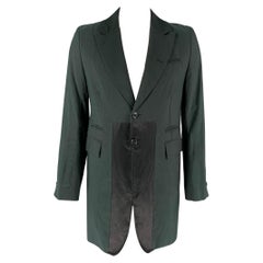 ANN DEMEULEMEESTER Size XL Charcoal & Black Peak Lapel Cotton Coat